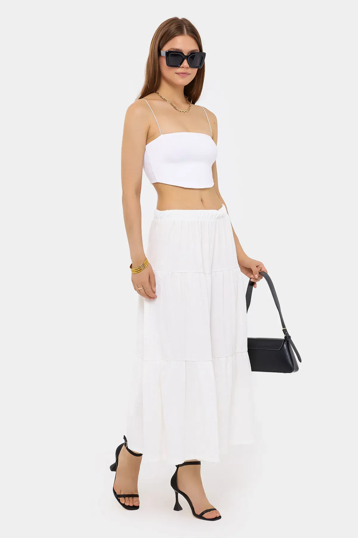 Tiered Maxi Skirt with Elastic Waist 2
