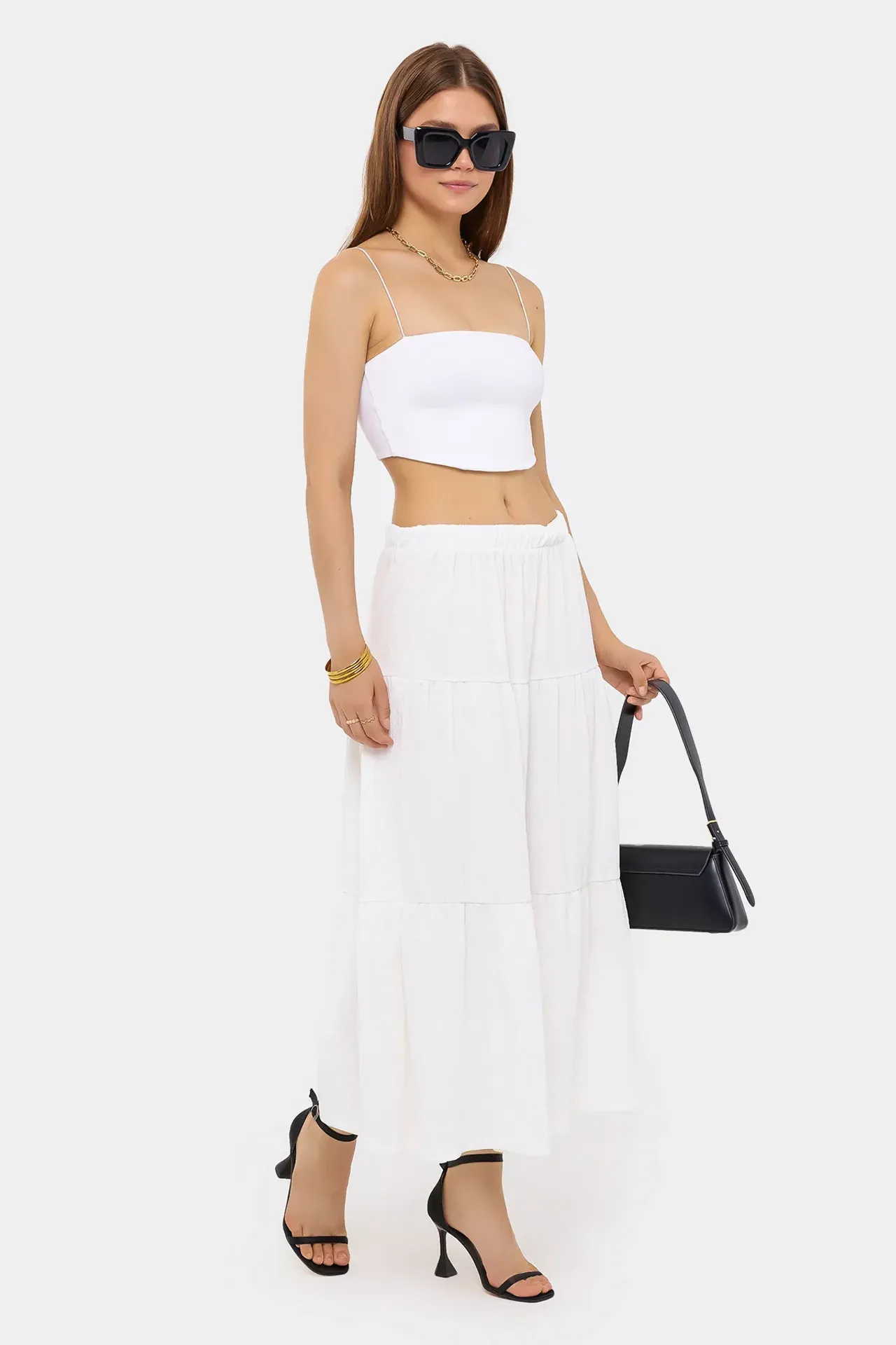 Tiered Maxi Skirt with Elastic Waist