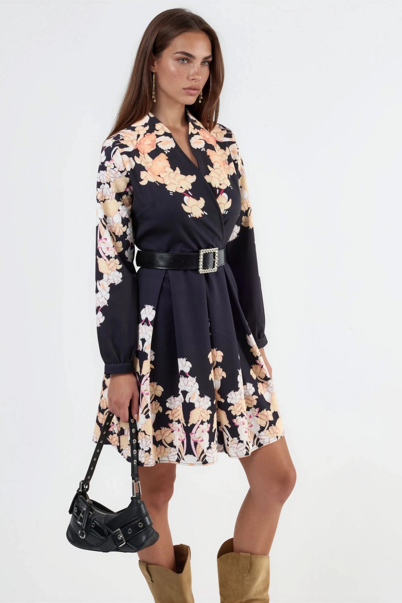 MSN Floral Print V-Neck Belted Mini Dress 2