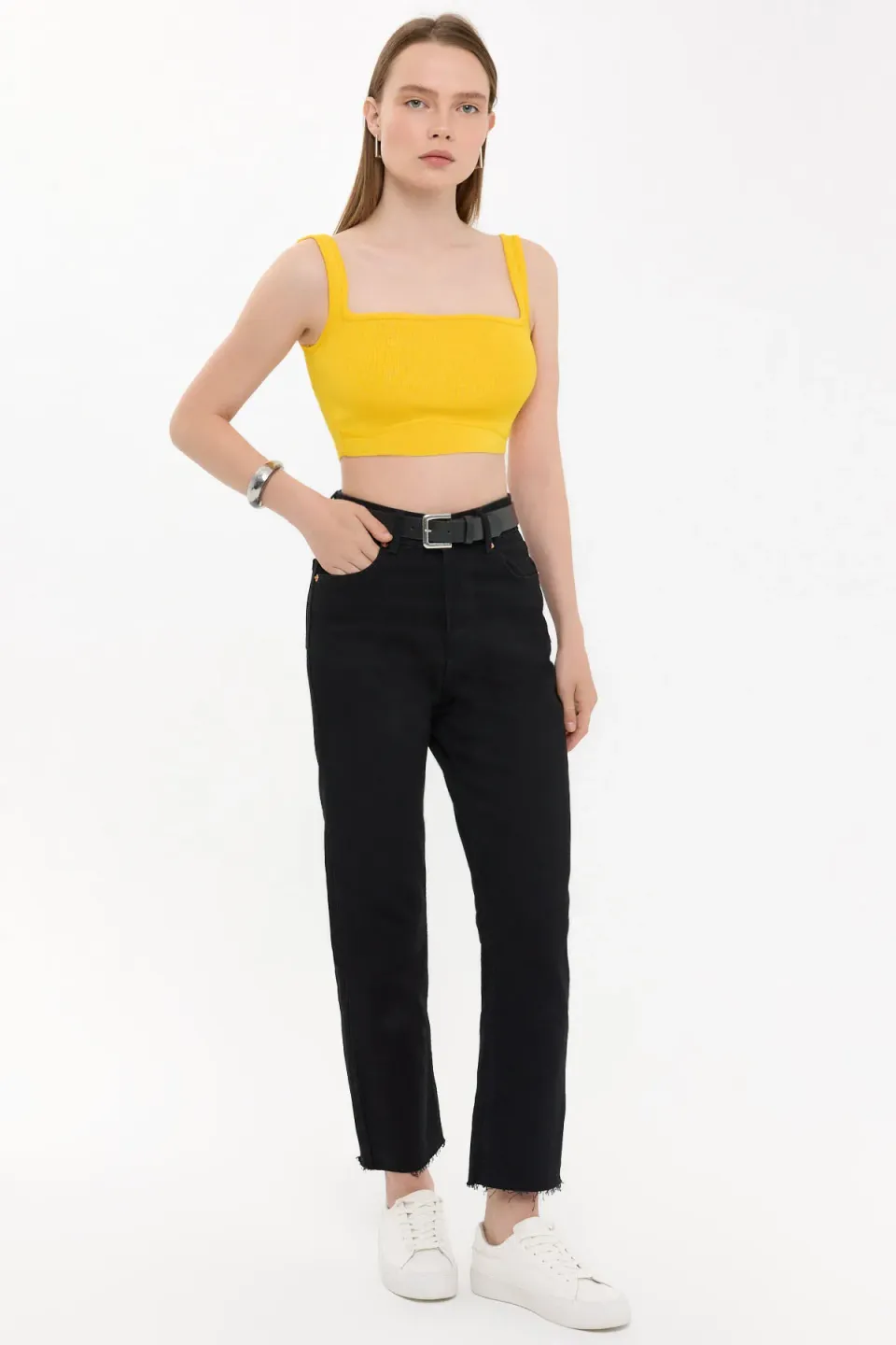 Square-Neck Sleeveless Crop Top