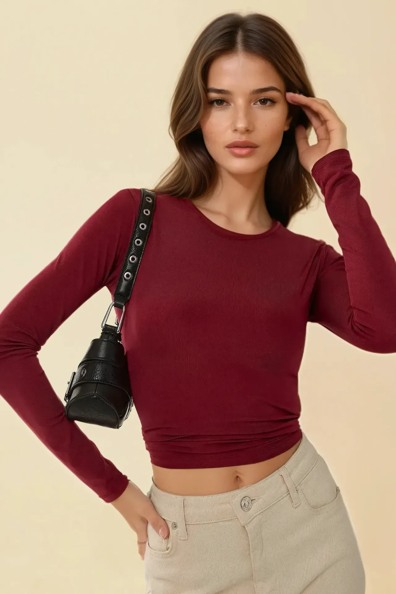 Slim Fit Crew Neck Long Sleeve Top