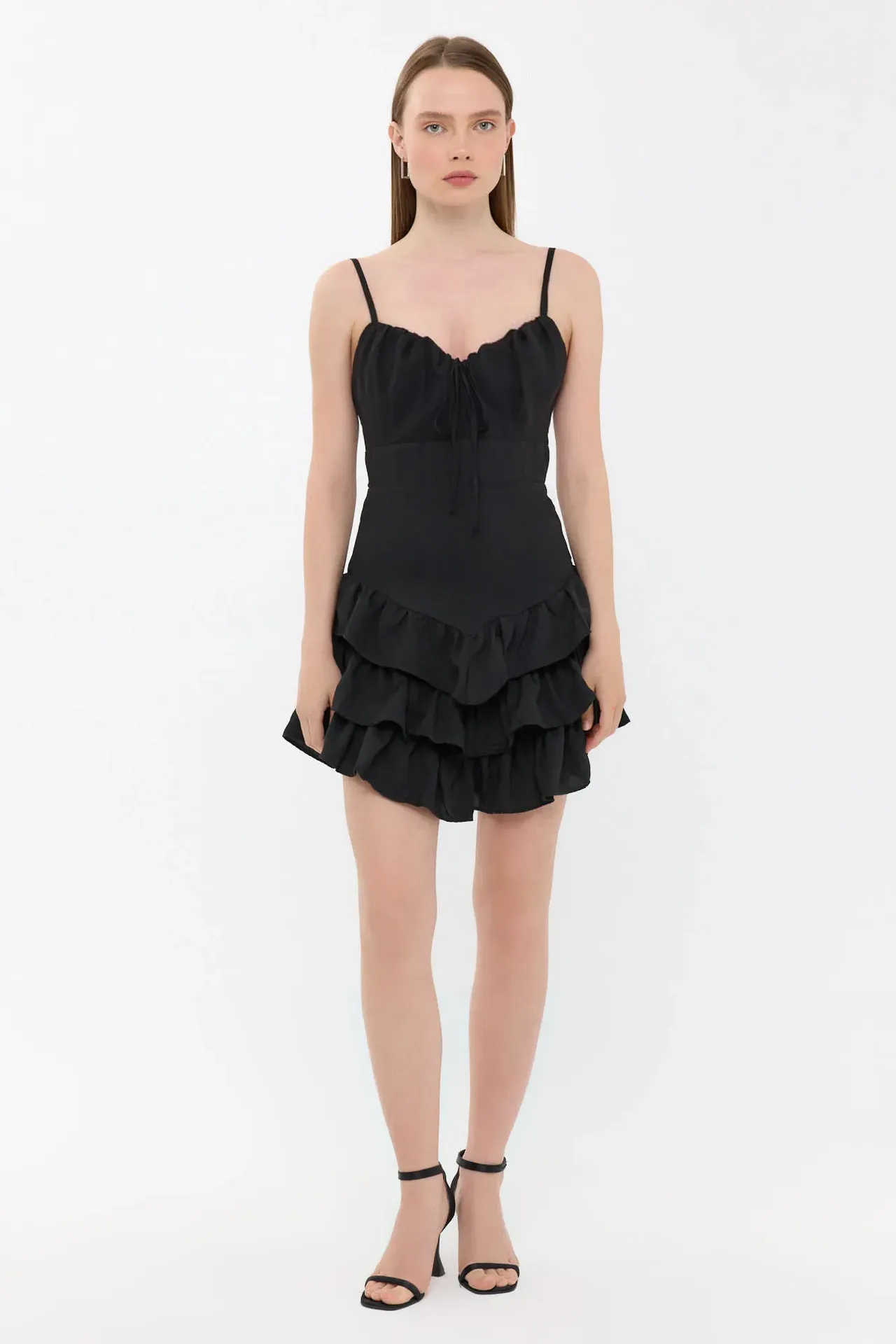 Tiered Ruffled Mini Dress with Sweetheart Neckline