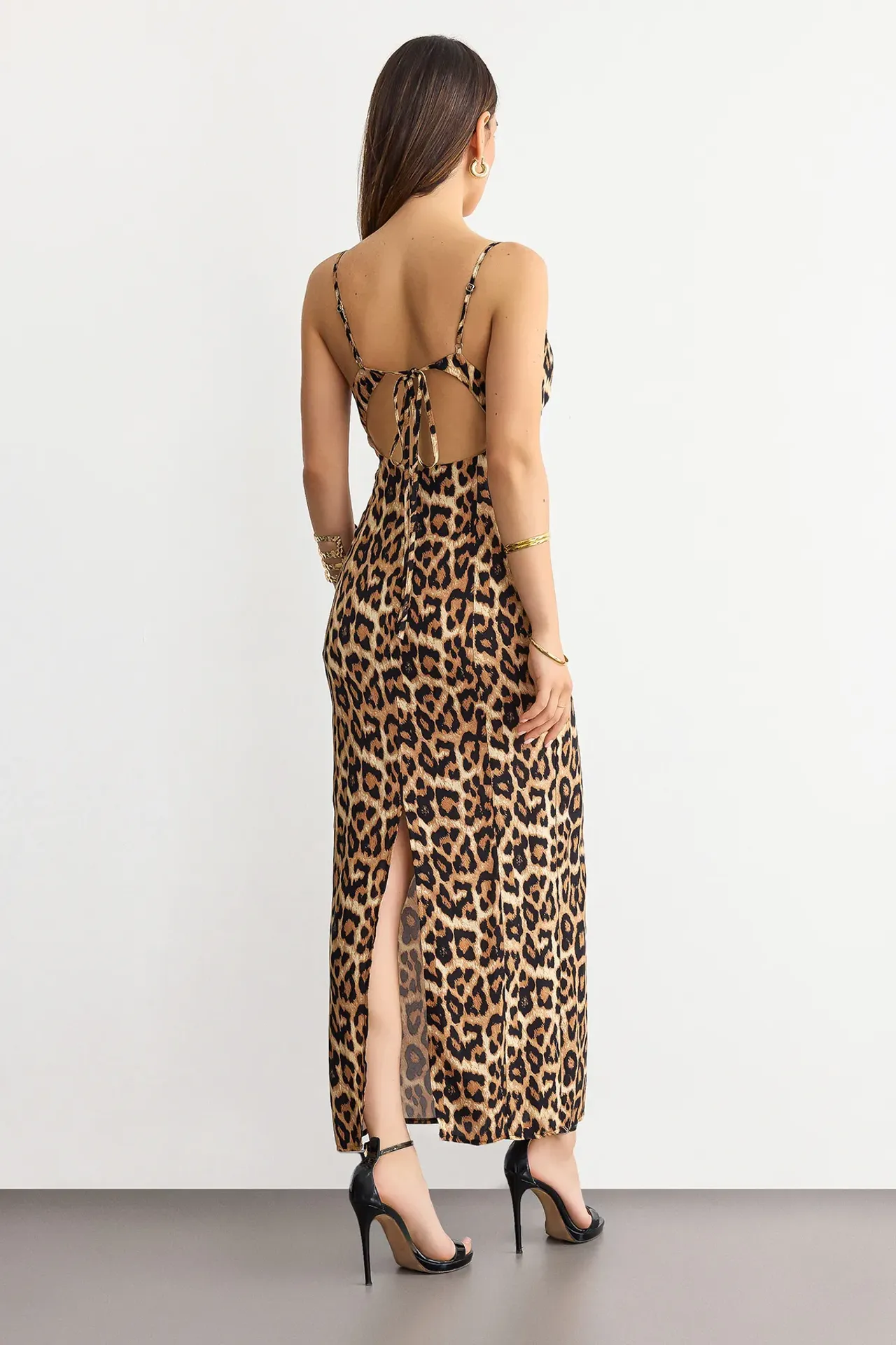 Animal Print Bodycon Maxi Dress with Back Cut-Out