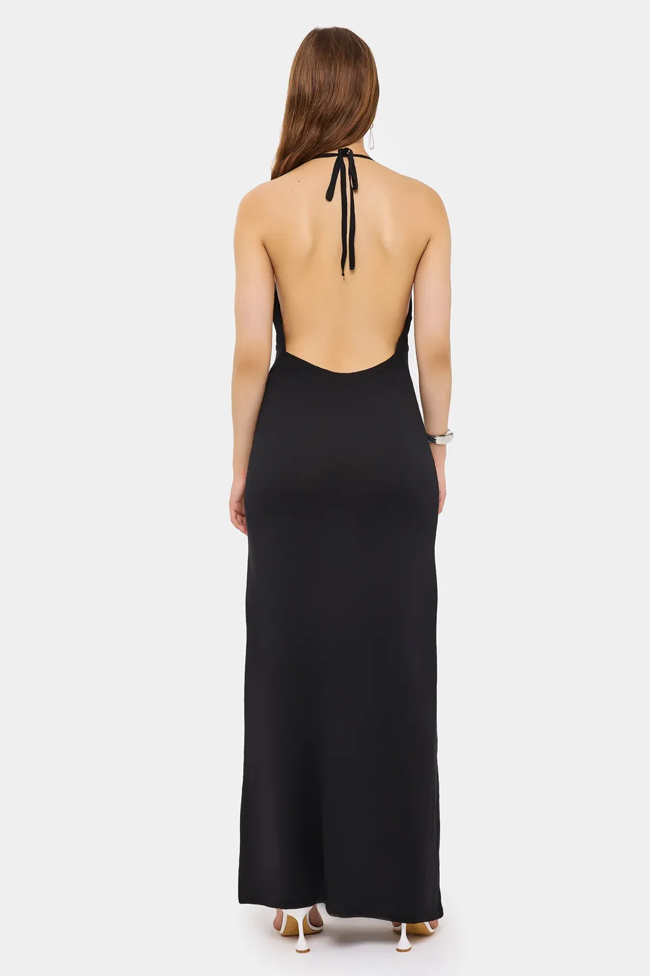 Strappy V-Neck Maxi Dress with Open Back and Flower Detail