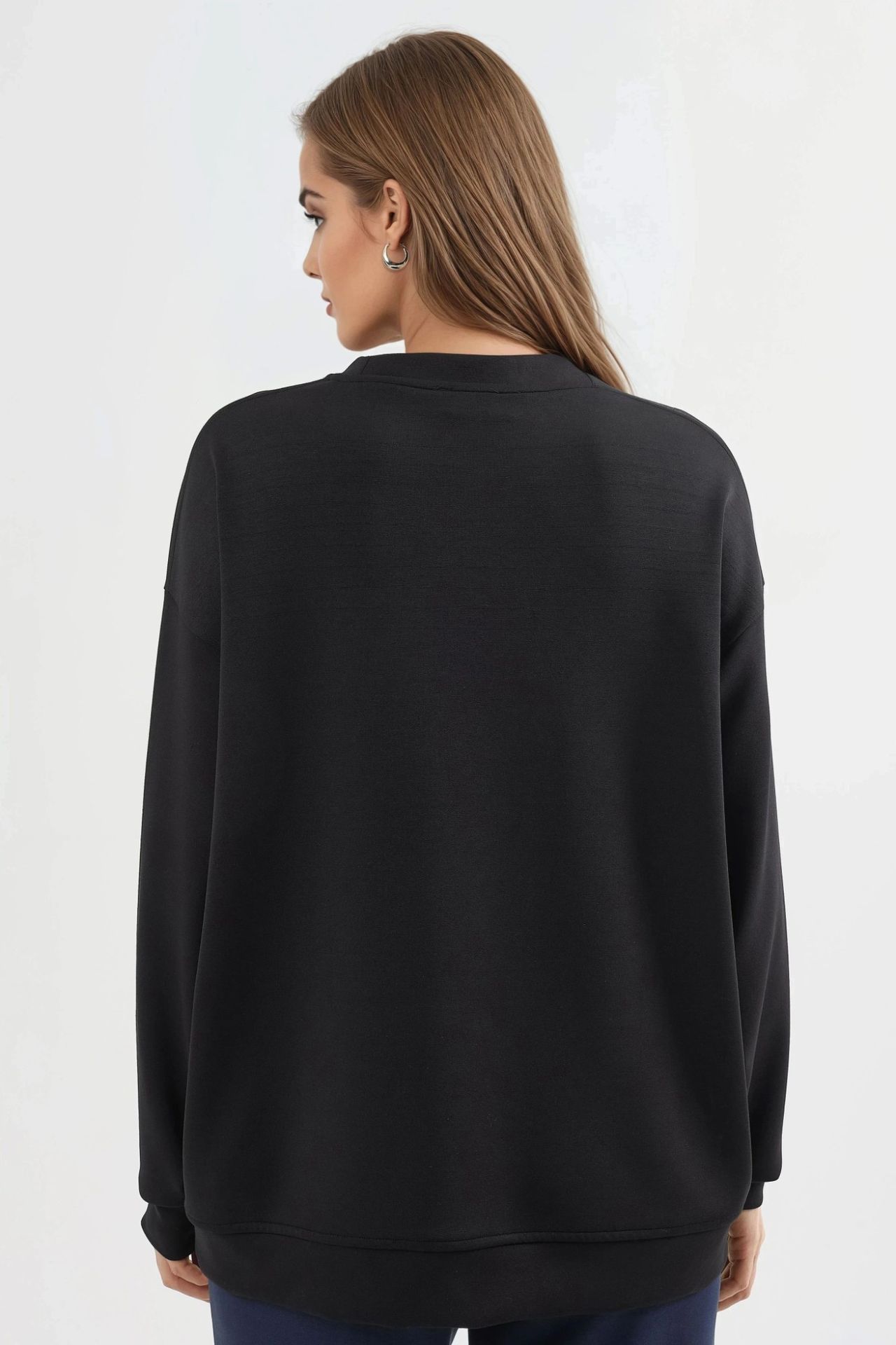 BUSEM Rahat Kesim Bisiklet Yaka Örme Sweatshirt 3