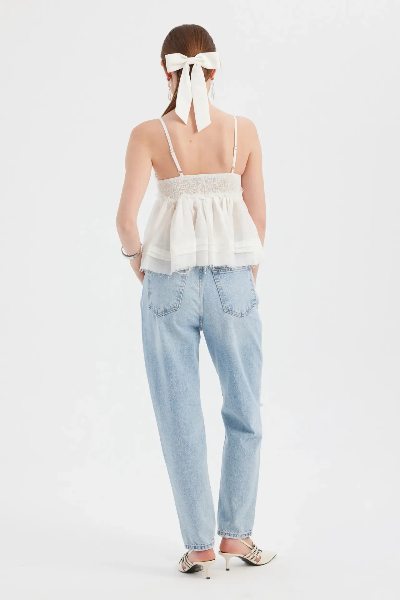 Mesh Tiered V-Neck Sleeveless Top