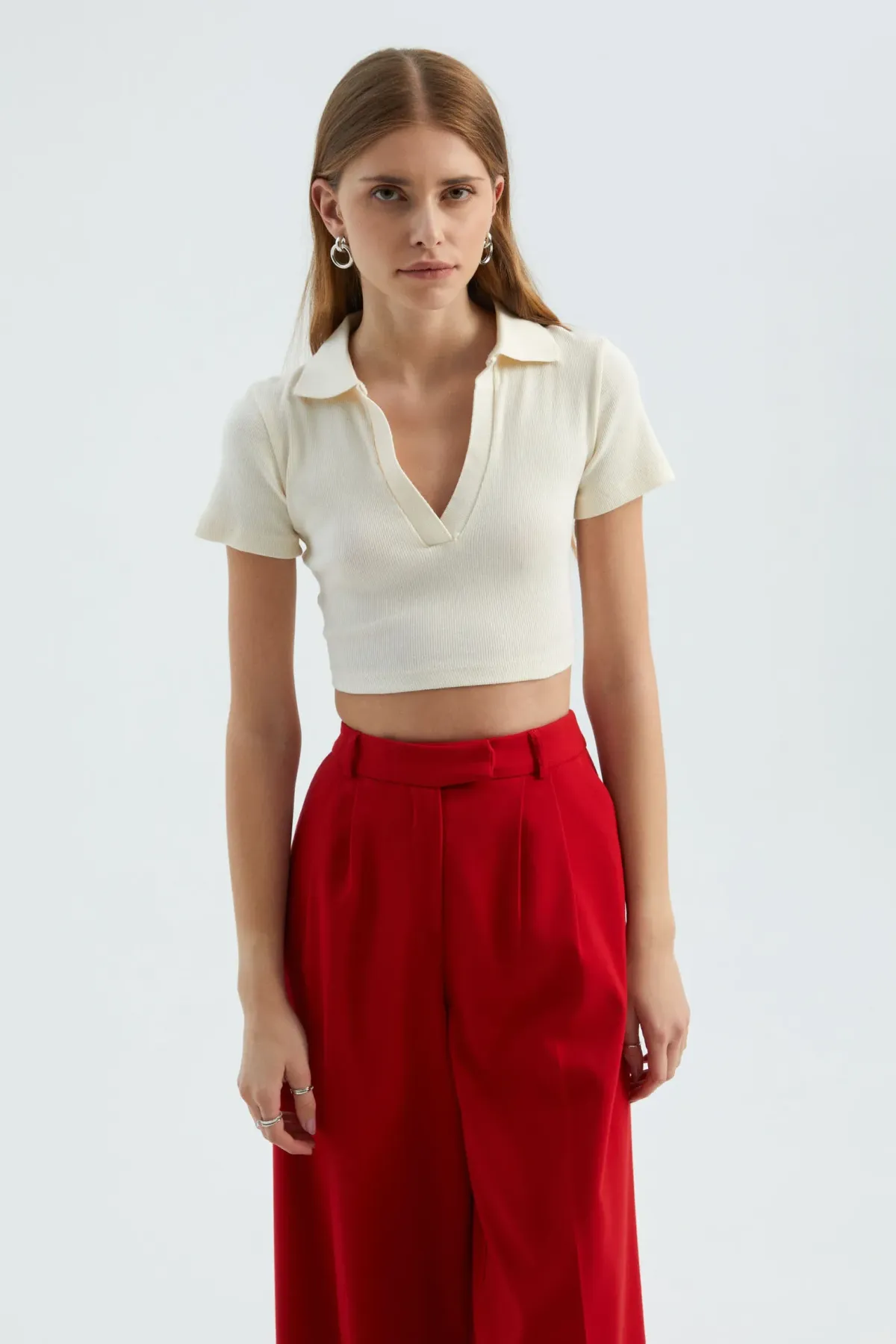 V Yakalı Polo Crop Top 1