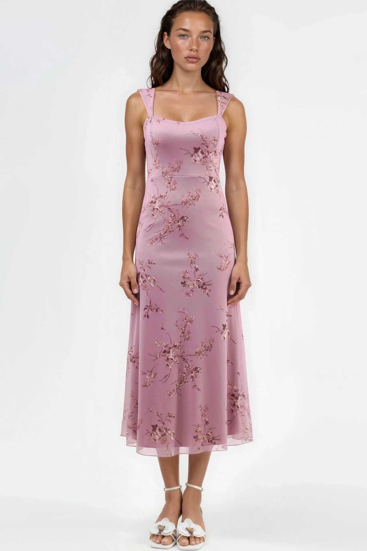 Floral Midi Dress with Heart Collar