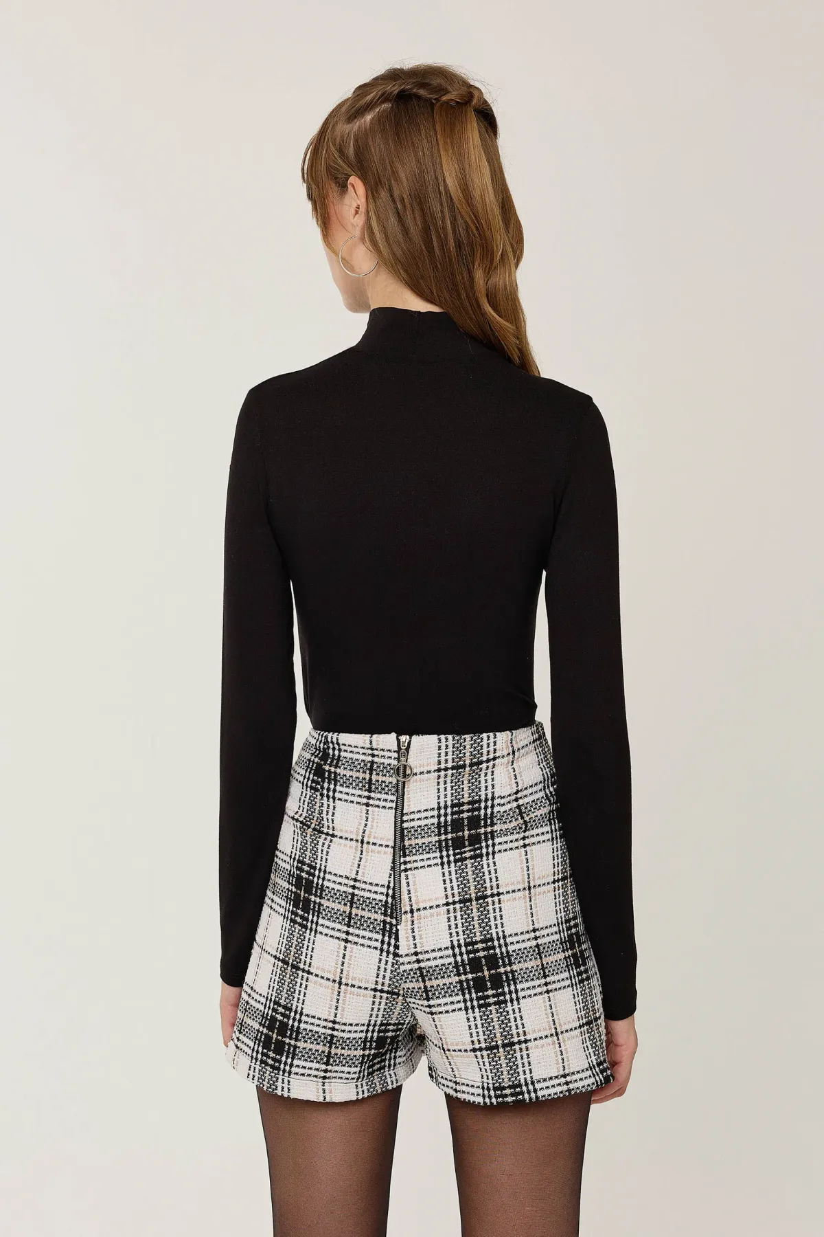 High-Waist Plaid Jacquard Skorts 5