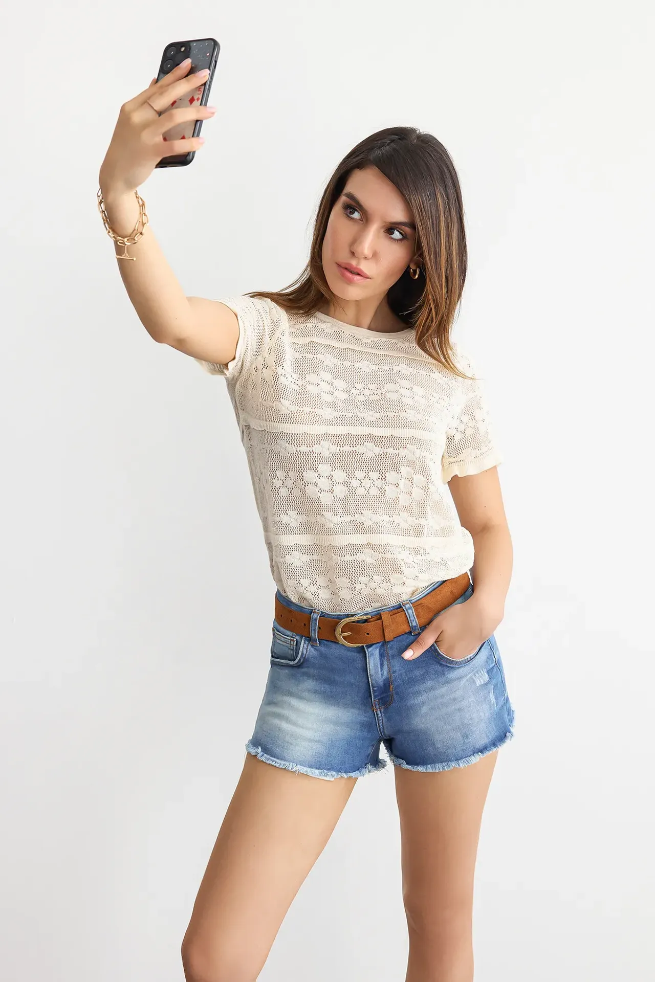 Vintage Floral Crochet Short Sleeve Top
