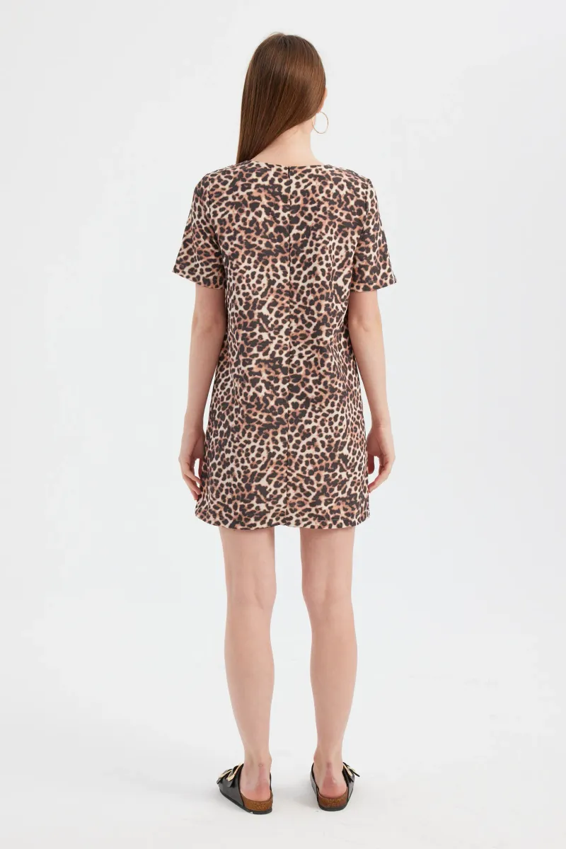 Animal Print Round Neck Mini Dress 4