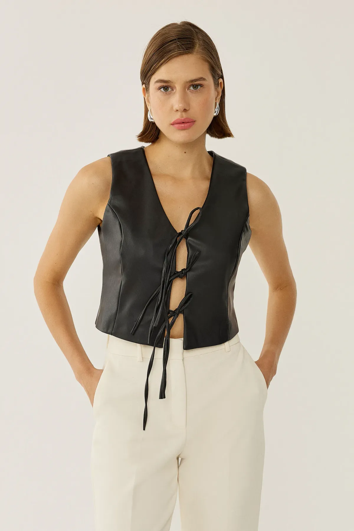 Faux Leather Tie Up Vest 2