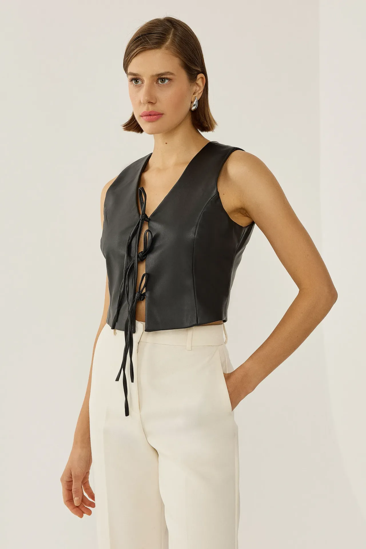 Faux Leather Tie Up Vest