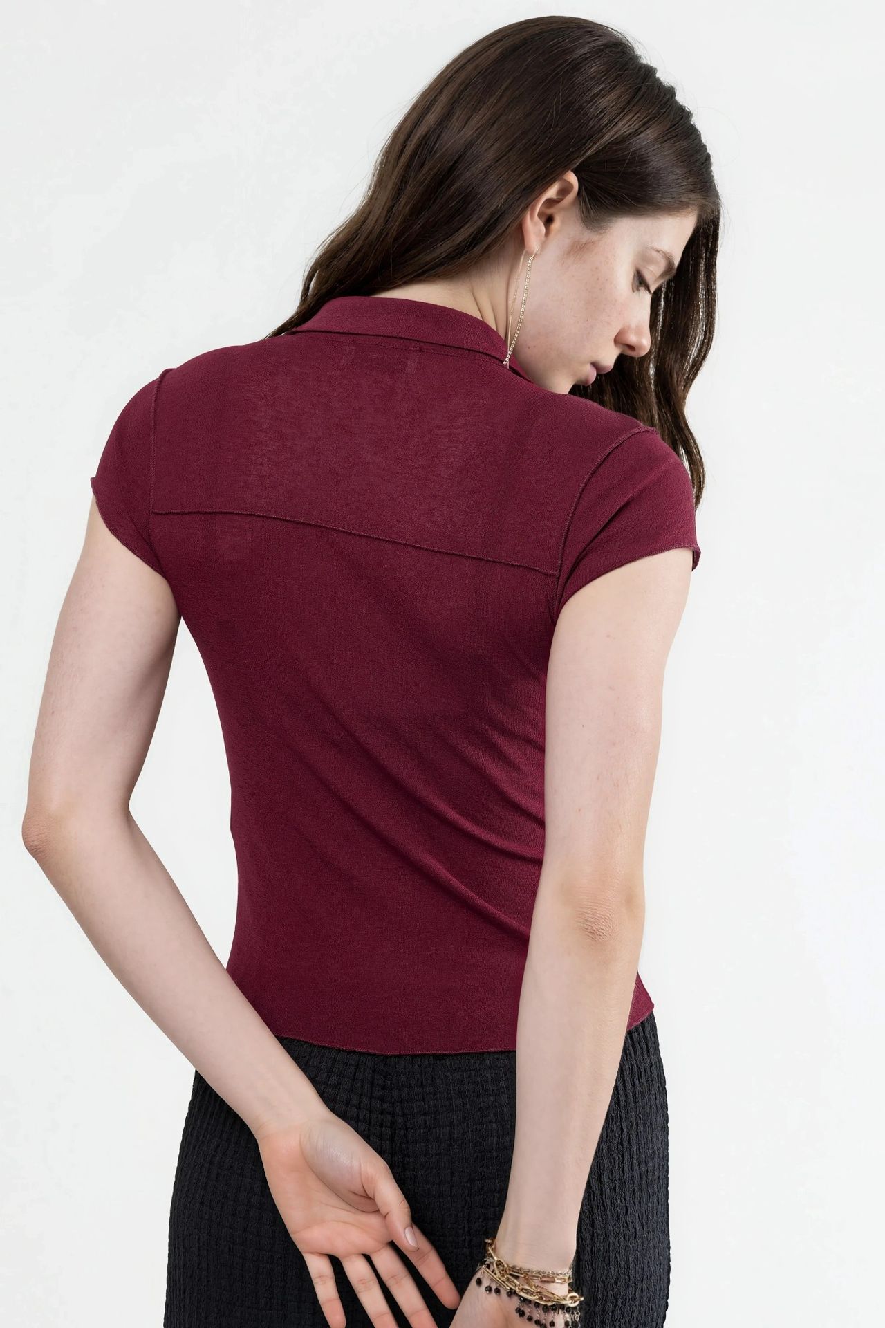 BUSEM Textured Knitted Short Sleeve Shirt with Buttons 3