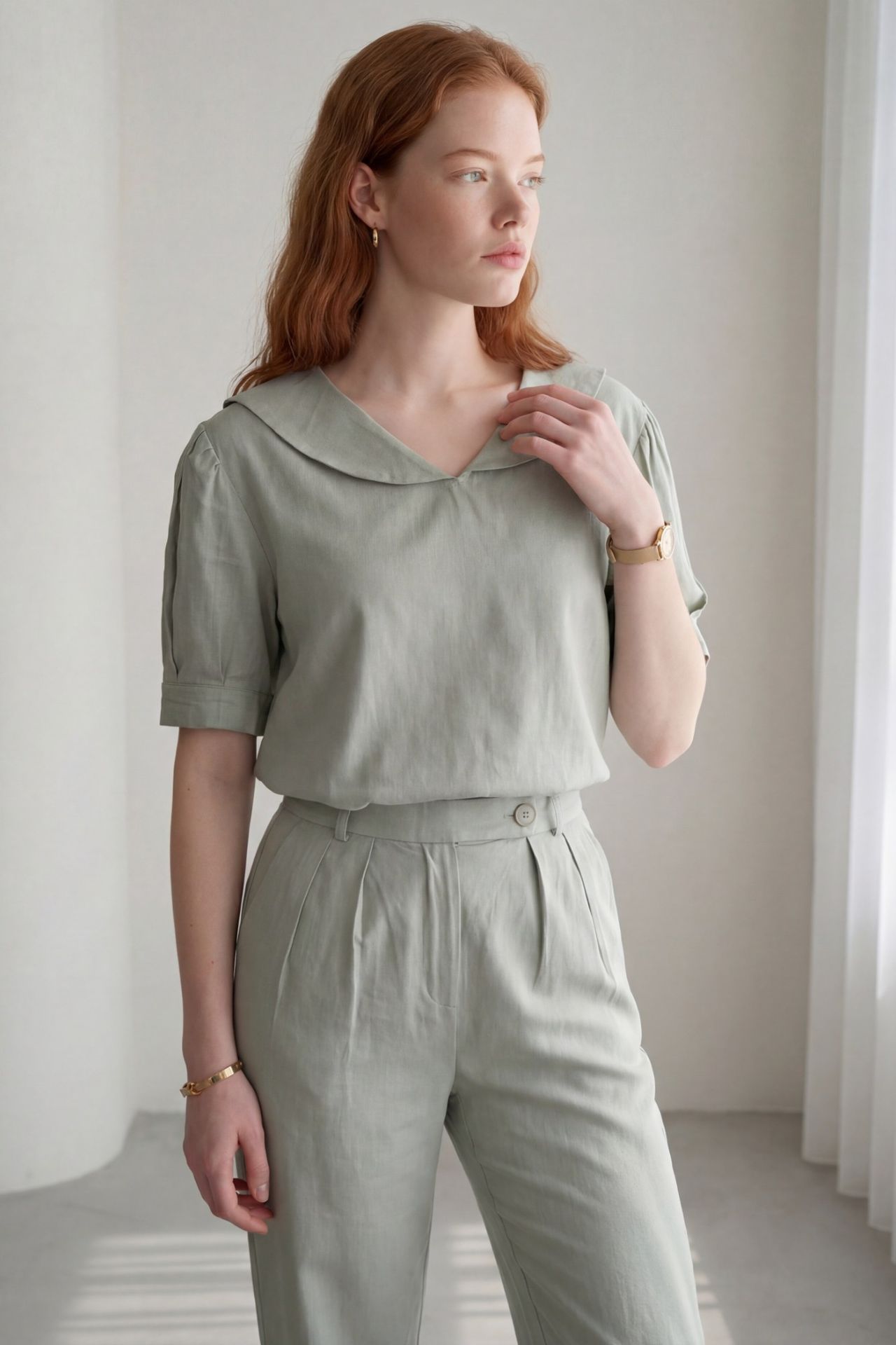 MY FASHION Shawl Collar Buttoned Two-Piece Coord Set 5