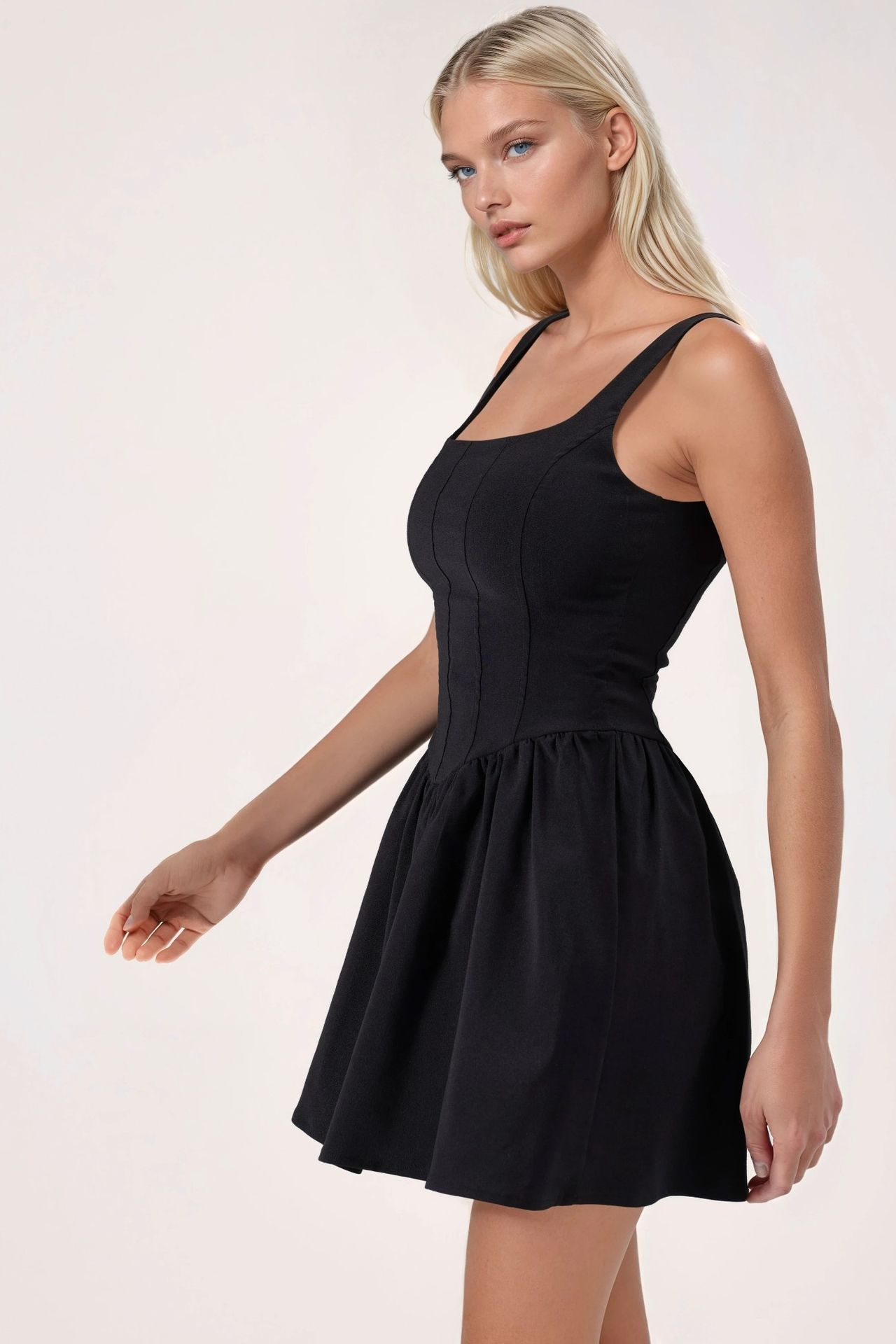Square Collar A-Form Mini Dress 2