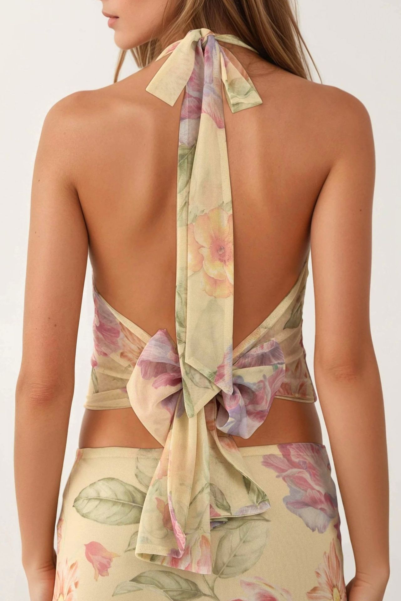 Floral Crop Blouse with Choker Collar 7