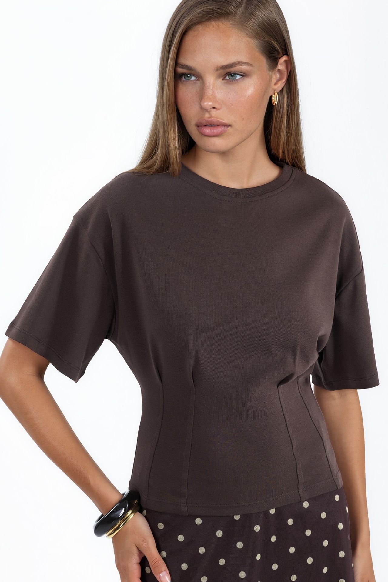BUSEM Women’s Cotton Ribbed Crew Neck Blouse 1