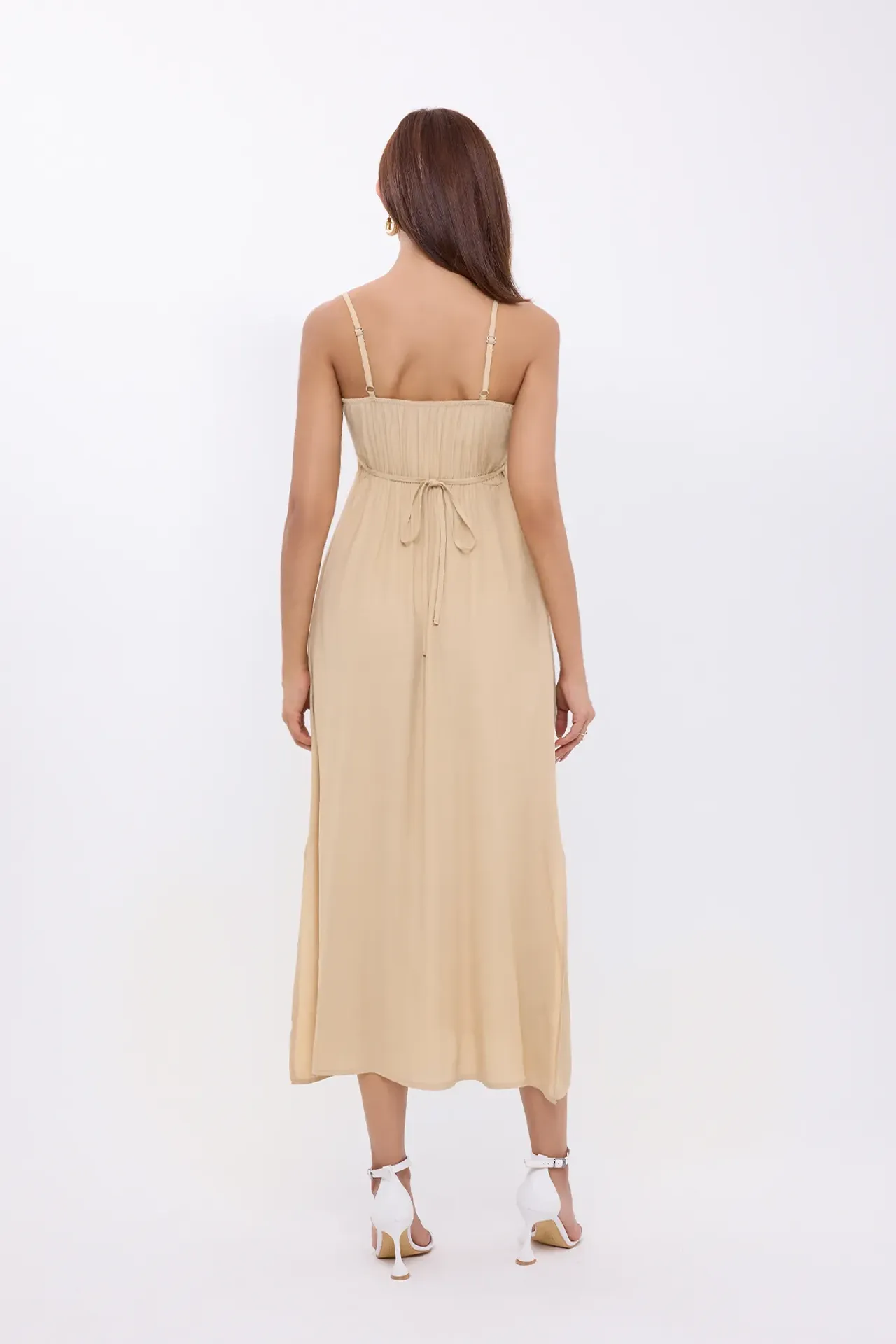 Tie-Front Spaghetti Strap Midi Dress