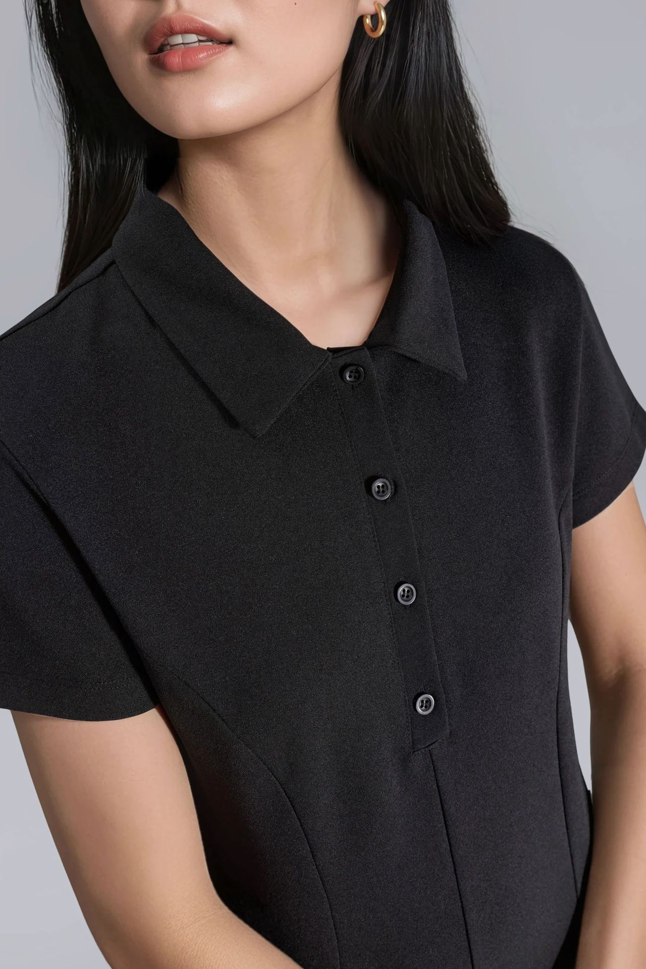 Crepe Mini Dress with Button Closure and Polo Collar 5