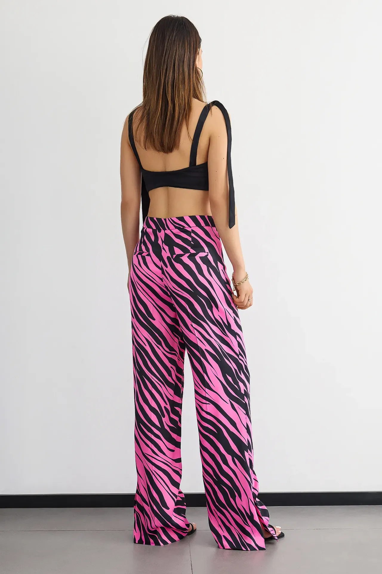 Textured Animal Printed High Waist Trousers