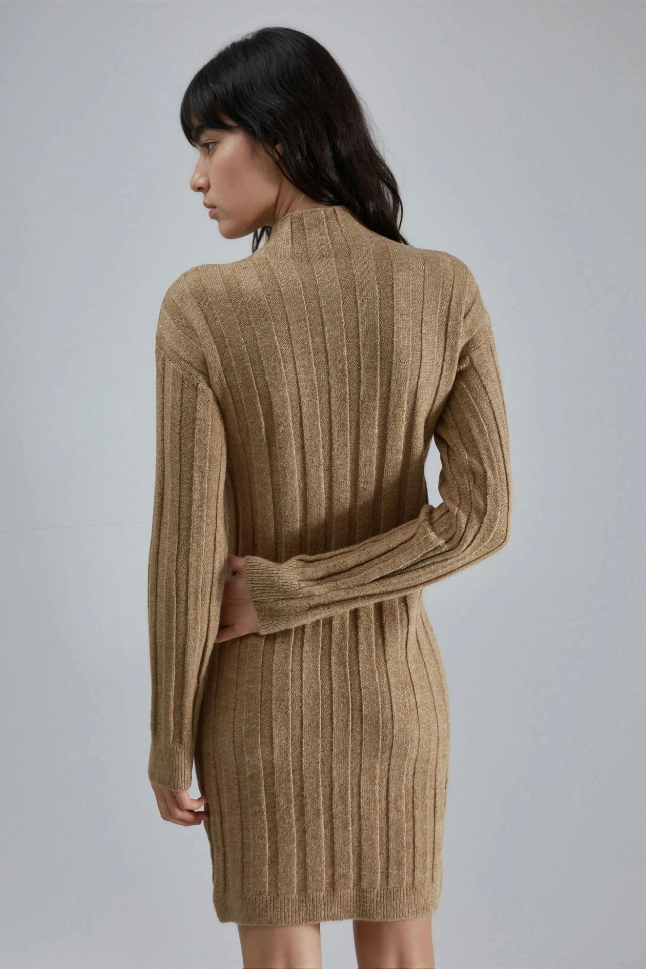 MY FASHION Ribbed Turtleneck Mini Knit Dress 4