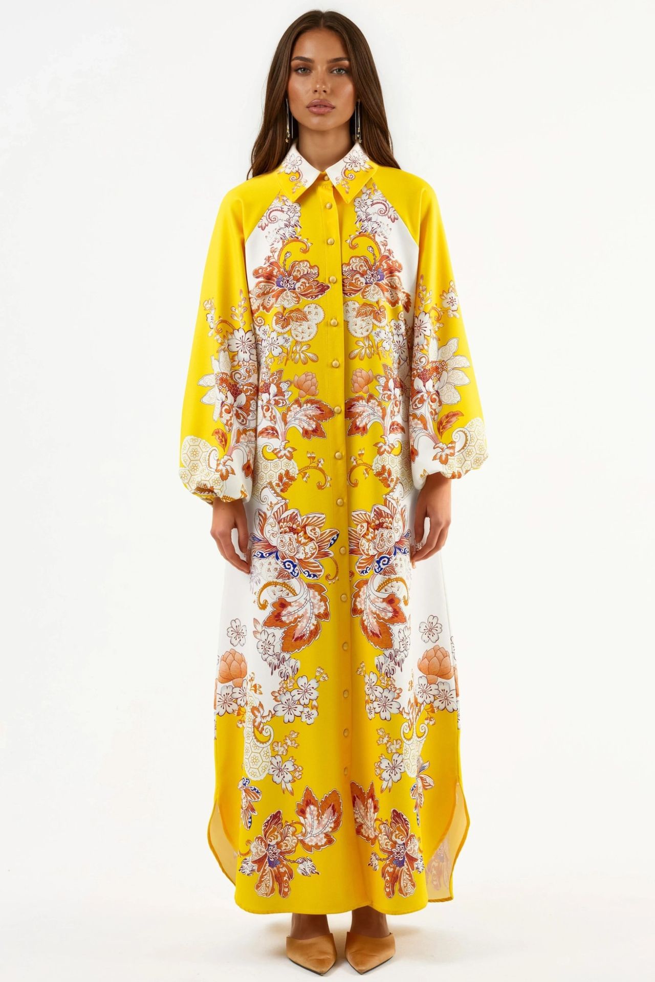 MSN Floral Maxi Dress with Shirt Collar and Tie Closure 6
