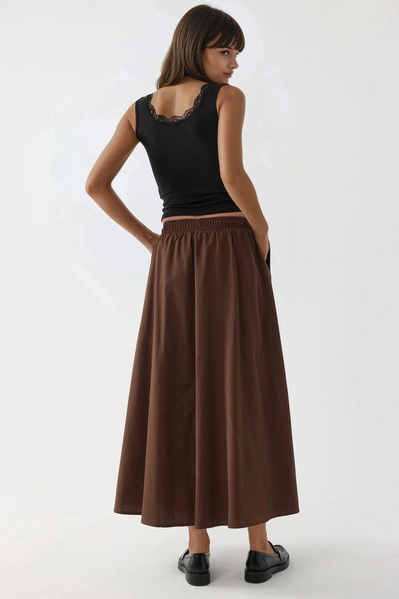 BUSEM Elastic Waist Midi Skirt with Pockets 3