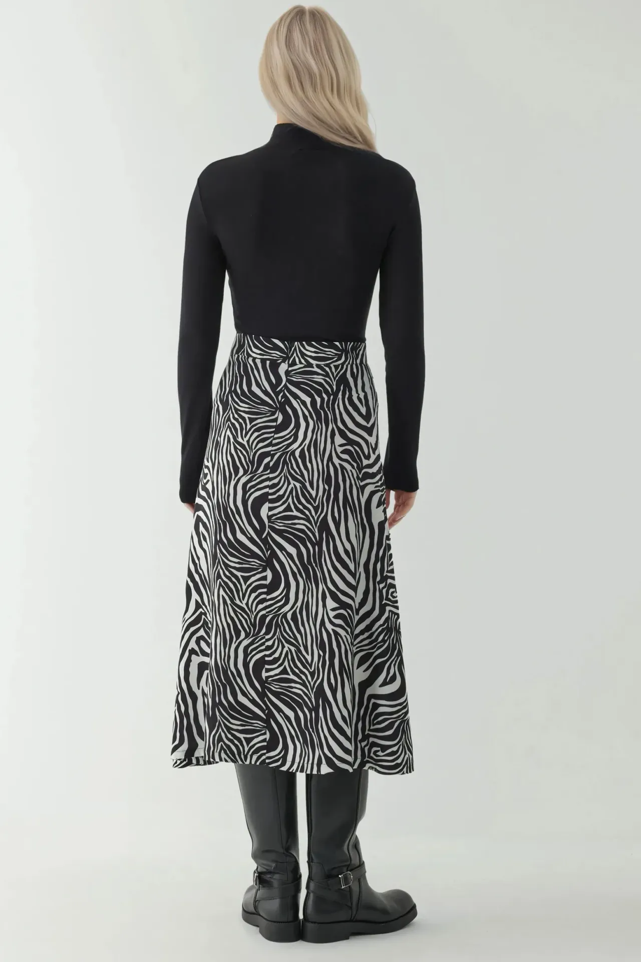 High Waist Zebra Print Midi Skirt 3