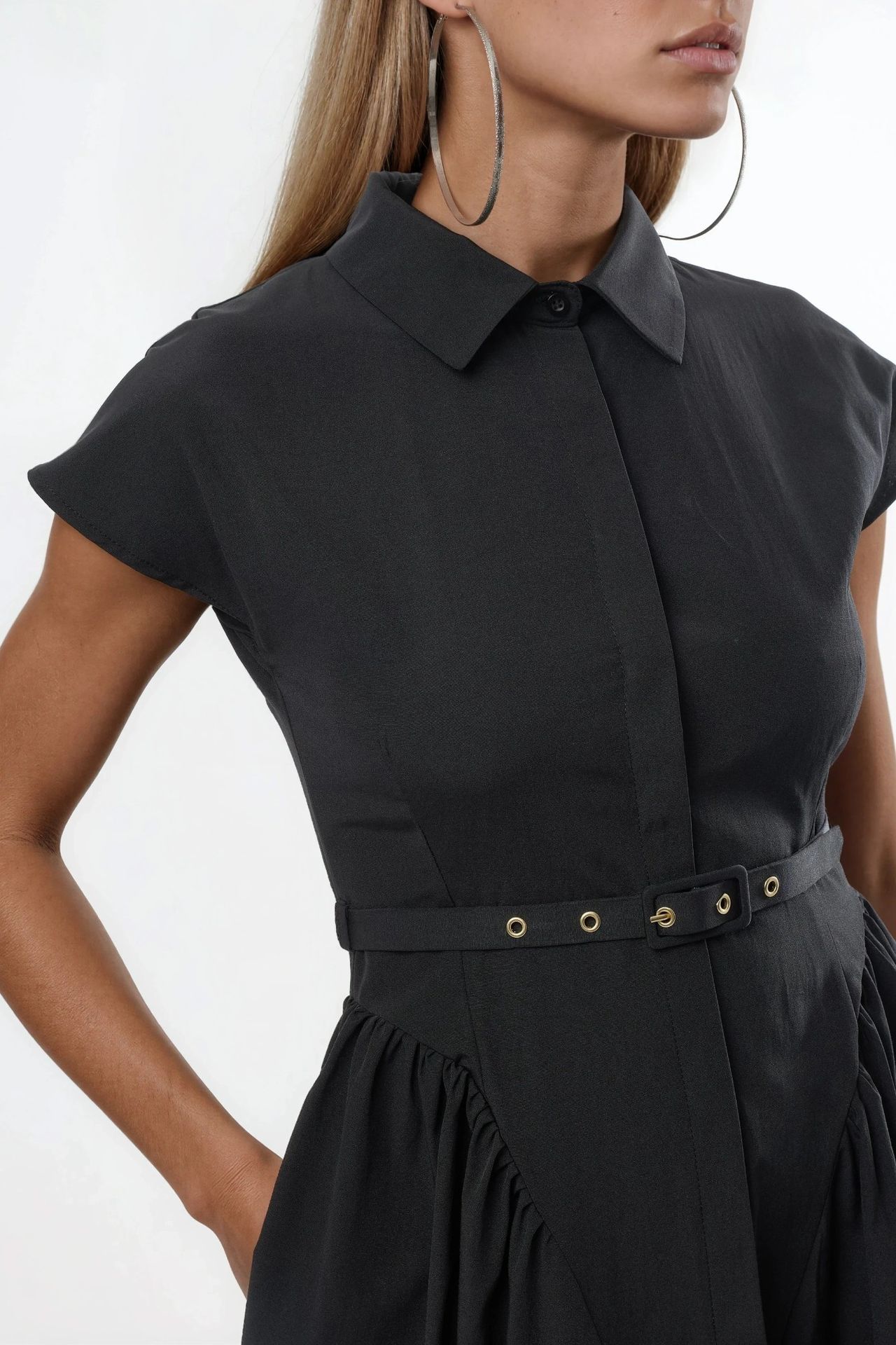 BUSEM Belted Midi Dress with Shirt Collar 5