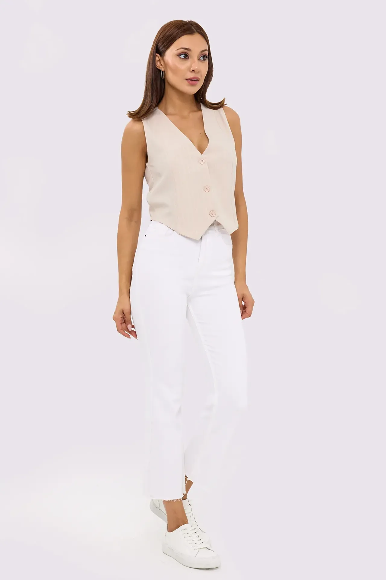 Striped Sleeveless V-Neck Waistcoat