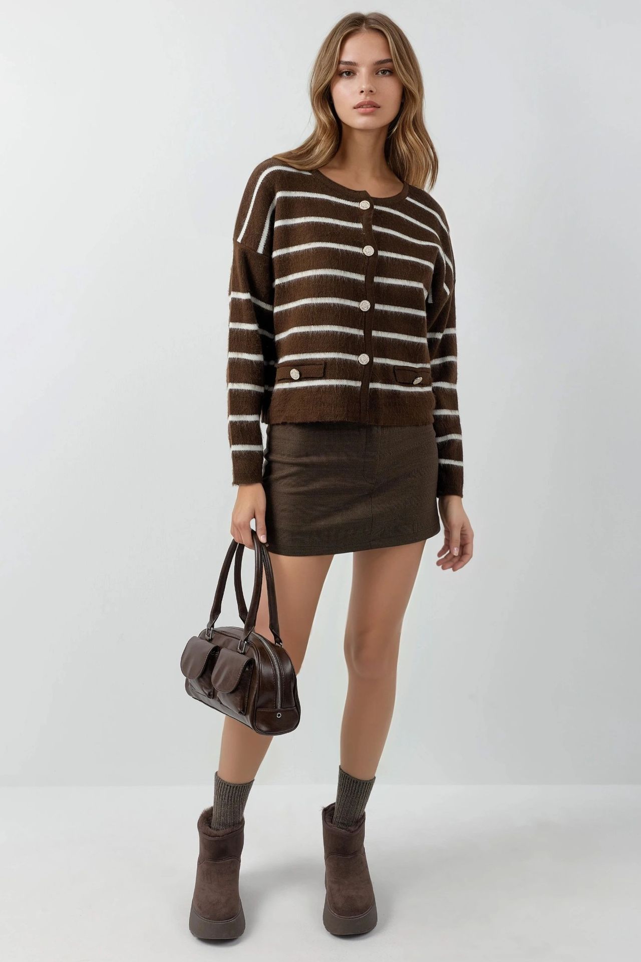 MY FASHION Düğmeli Çizgili Triko Hırka 4