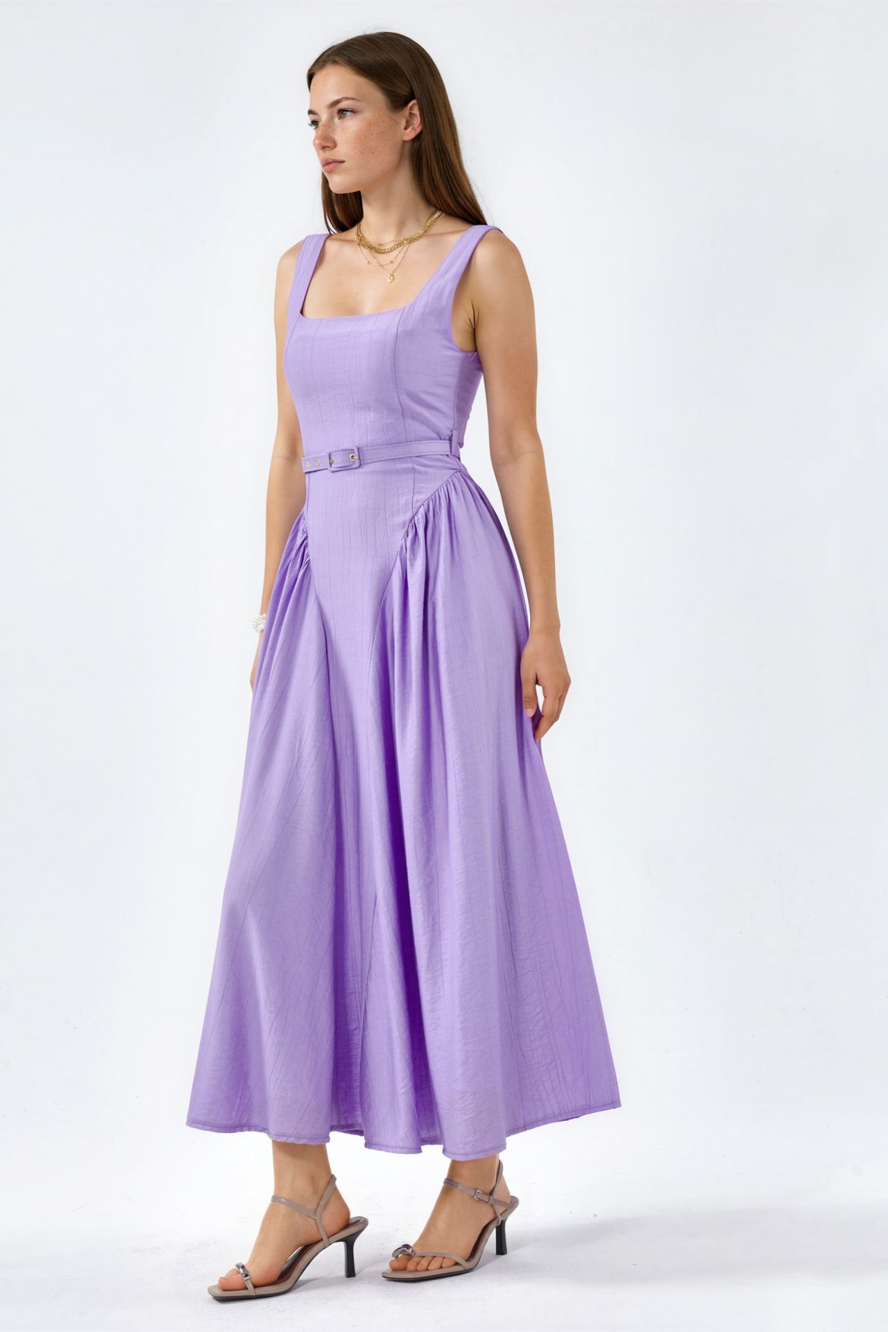 BUSEM Square Collar Belted Midi Dress 3