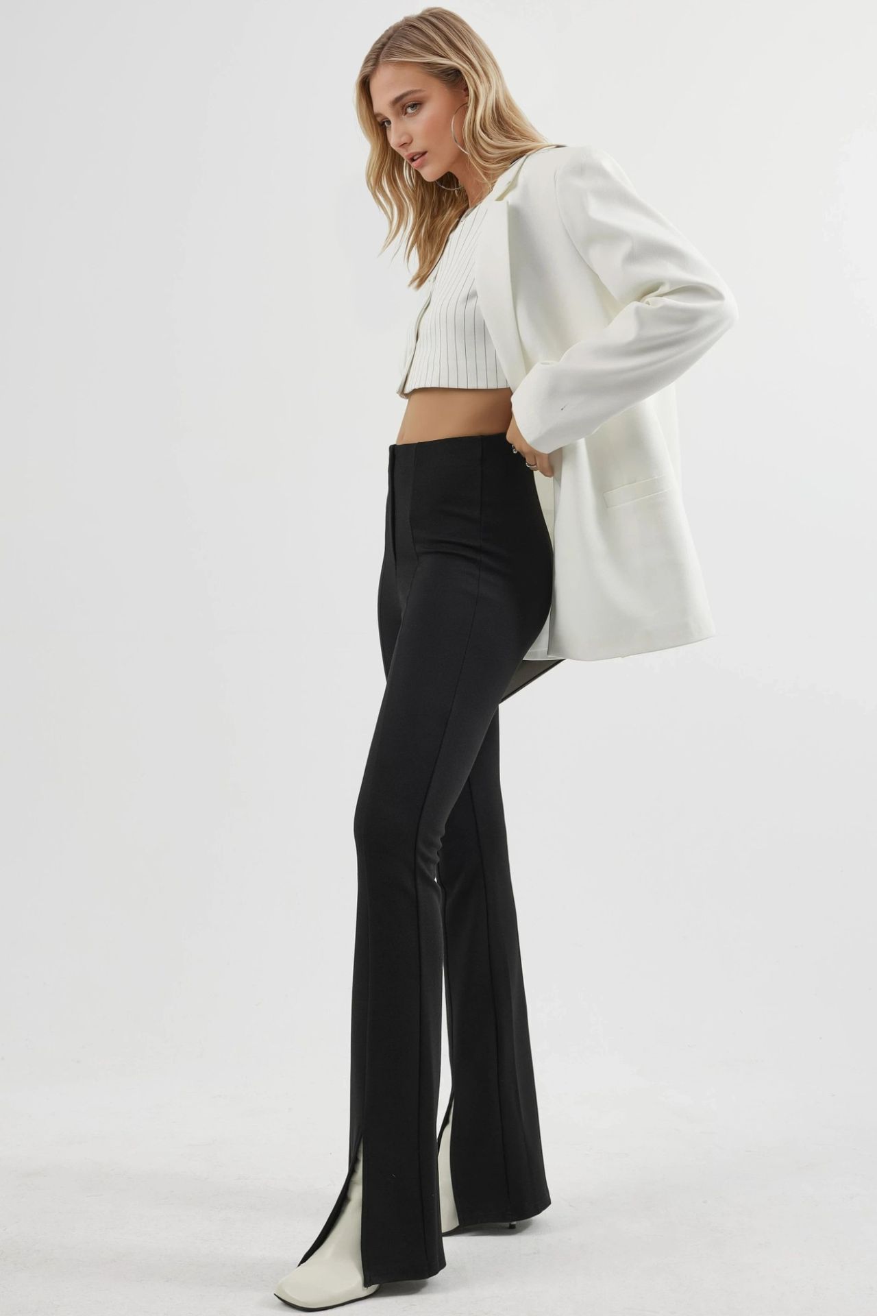 BUSEM High Waist Slit Detailed Flare Leggings 2