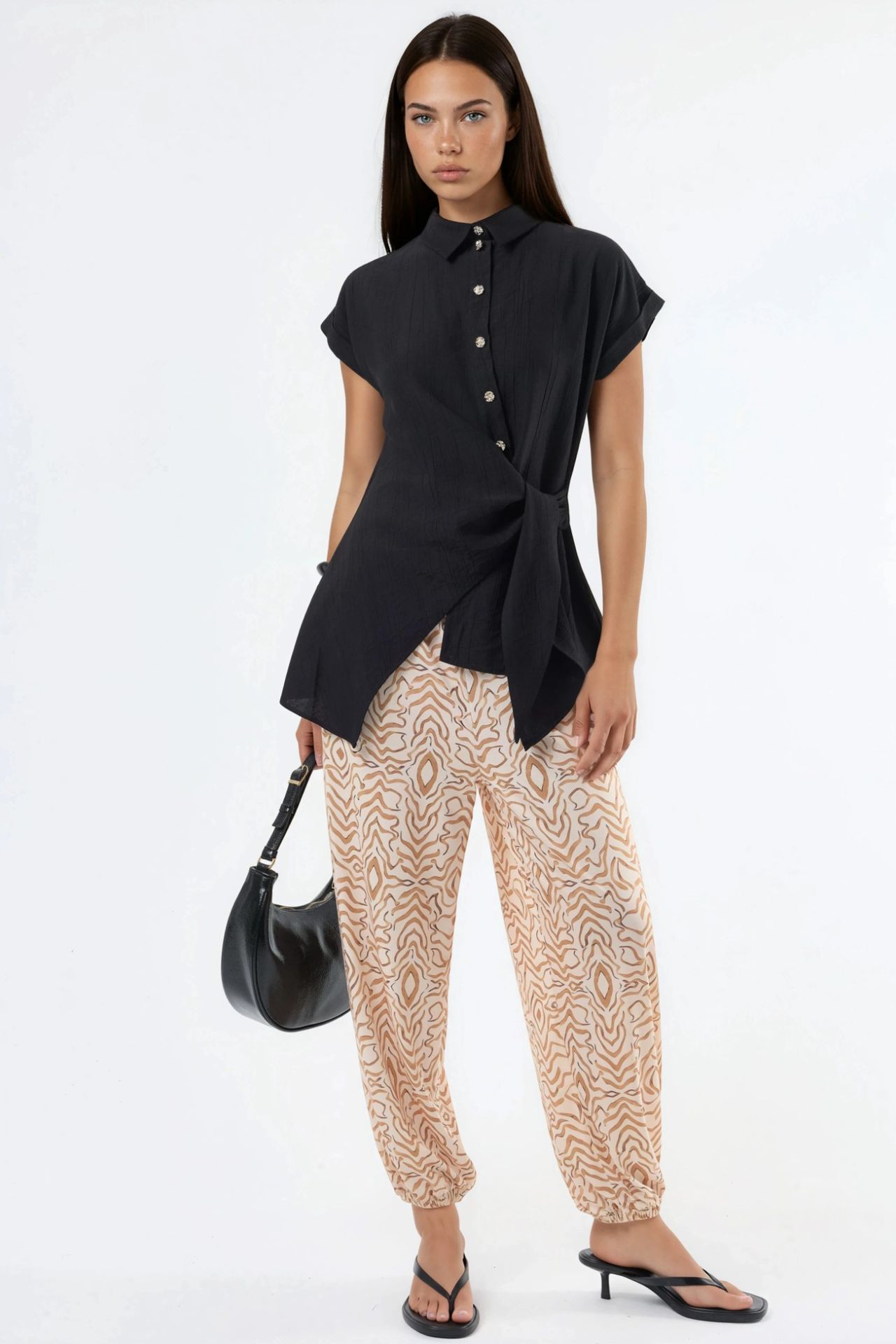 BUSEM Textured Woven Blouse with Tie Detail 4