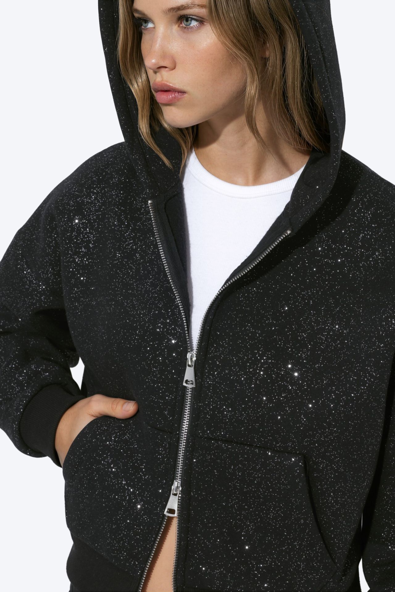 Shimmer Hooded Zip-Up Sweatshirt