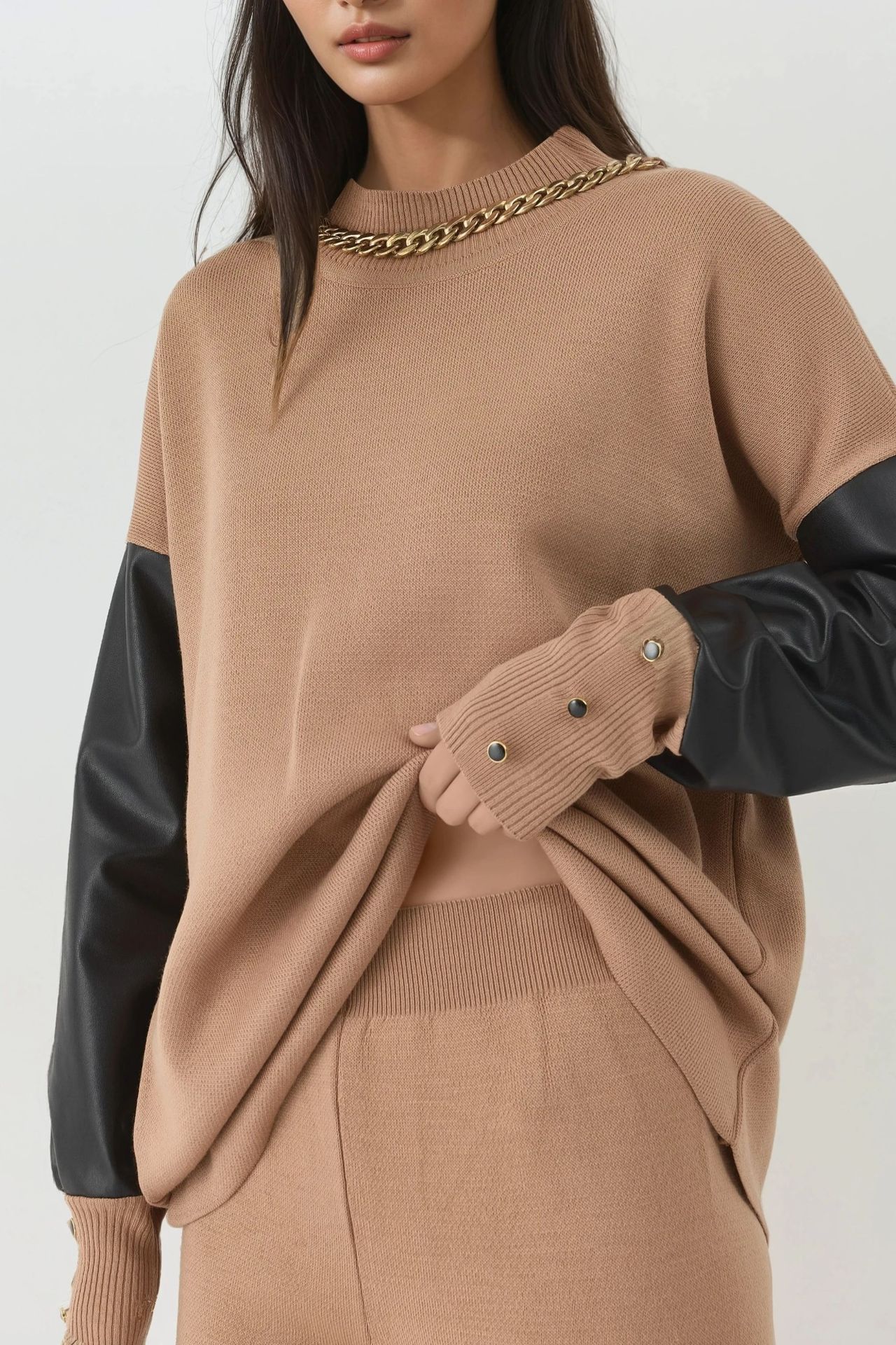 MY FASHION Faux Leather Detailed Sweater 4