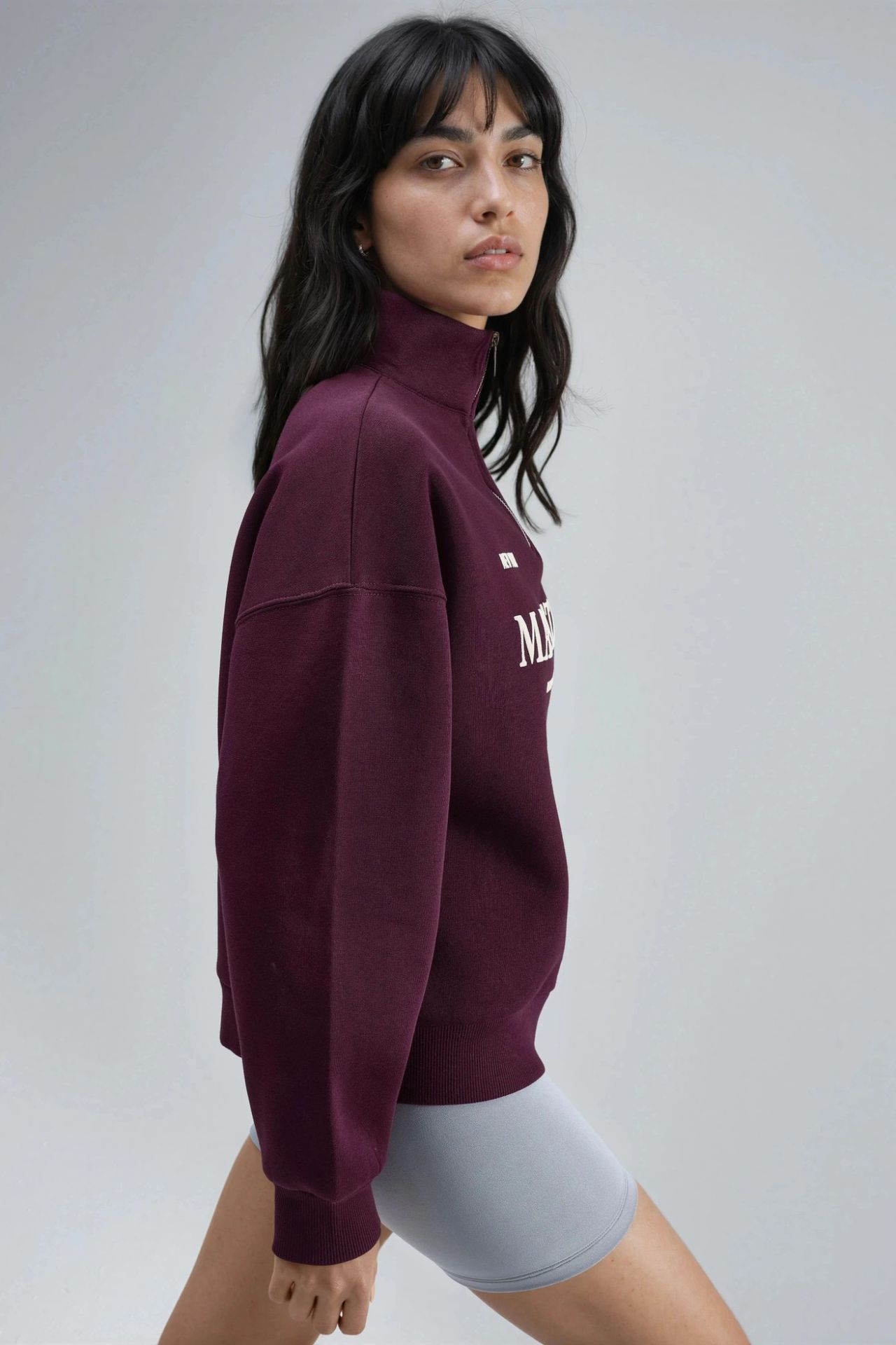 BUSEM Oversized Text Print Zipper Collar Sweatshirt 3