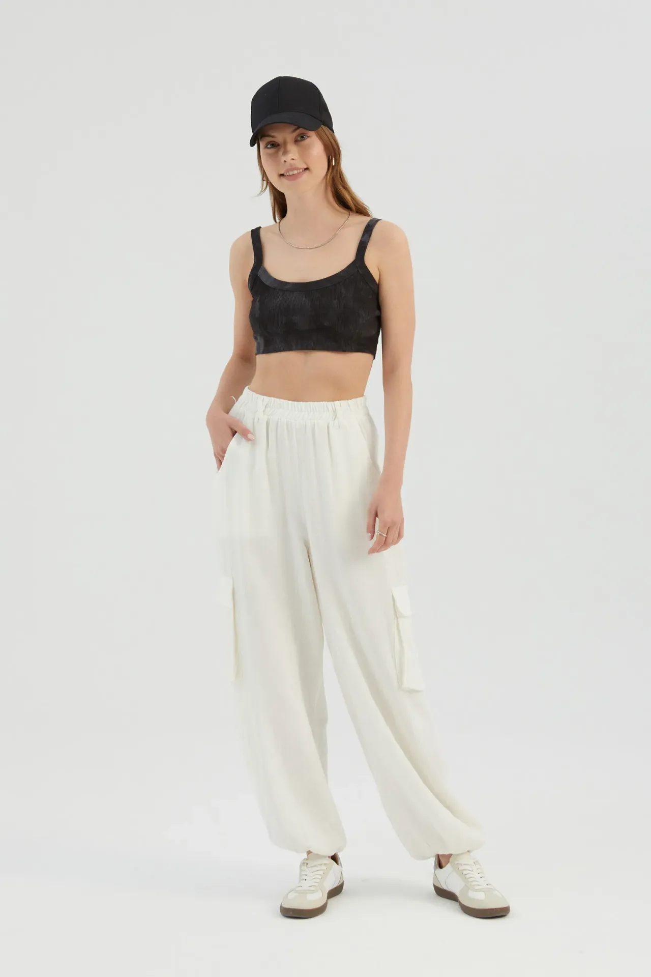 High Waist Elastic Waist Pocket Relaxed fit Pants
