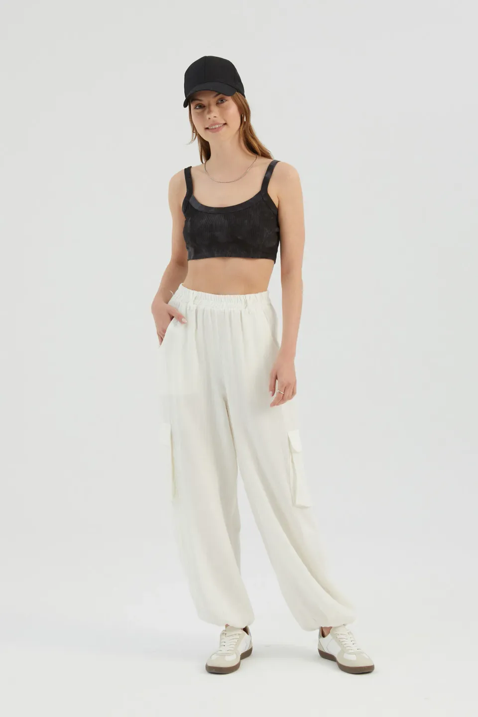 High Waist Elastic Waist Pocket Relaxed fit Pants