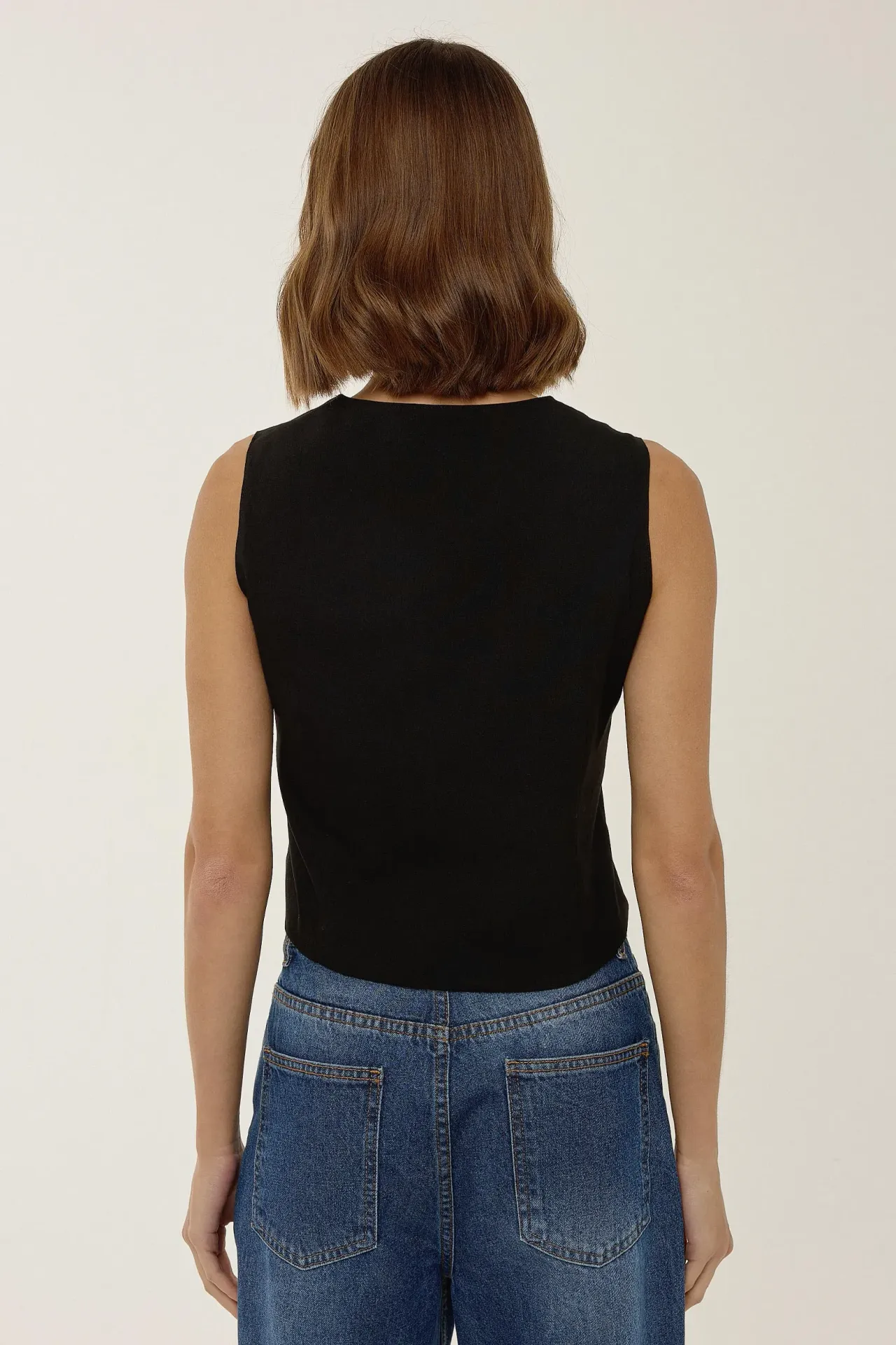 Square Neck Double Breasted Crop Vest