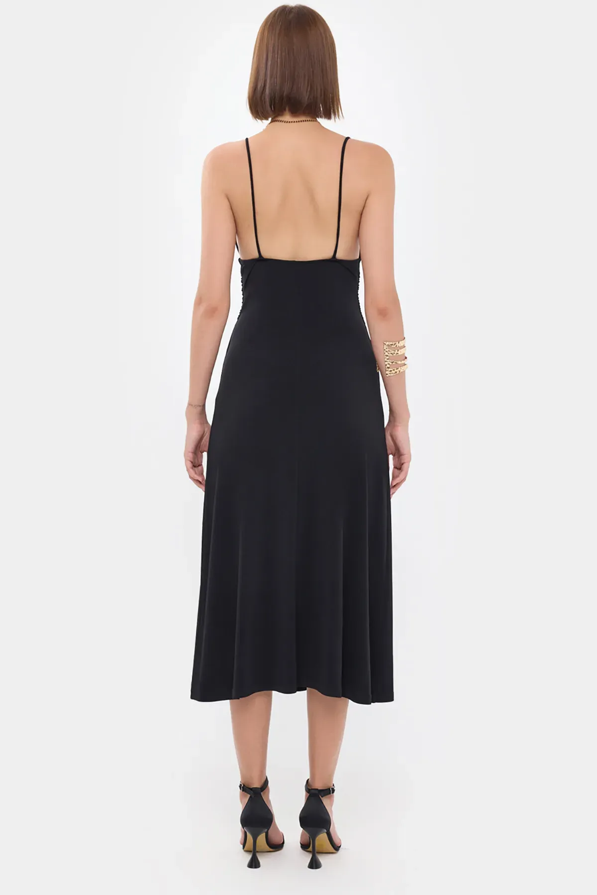 Ruched Plunge-Neck Midi Dress 5