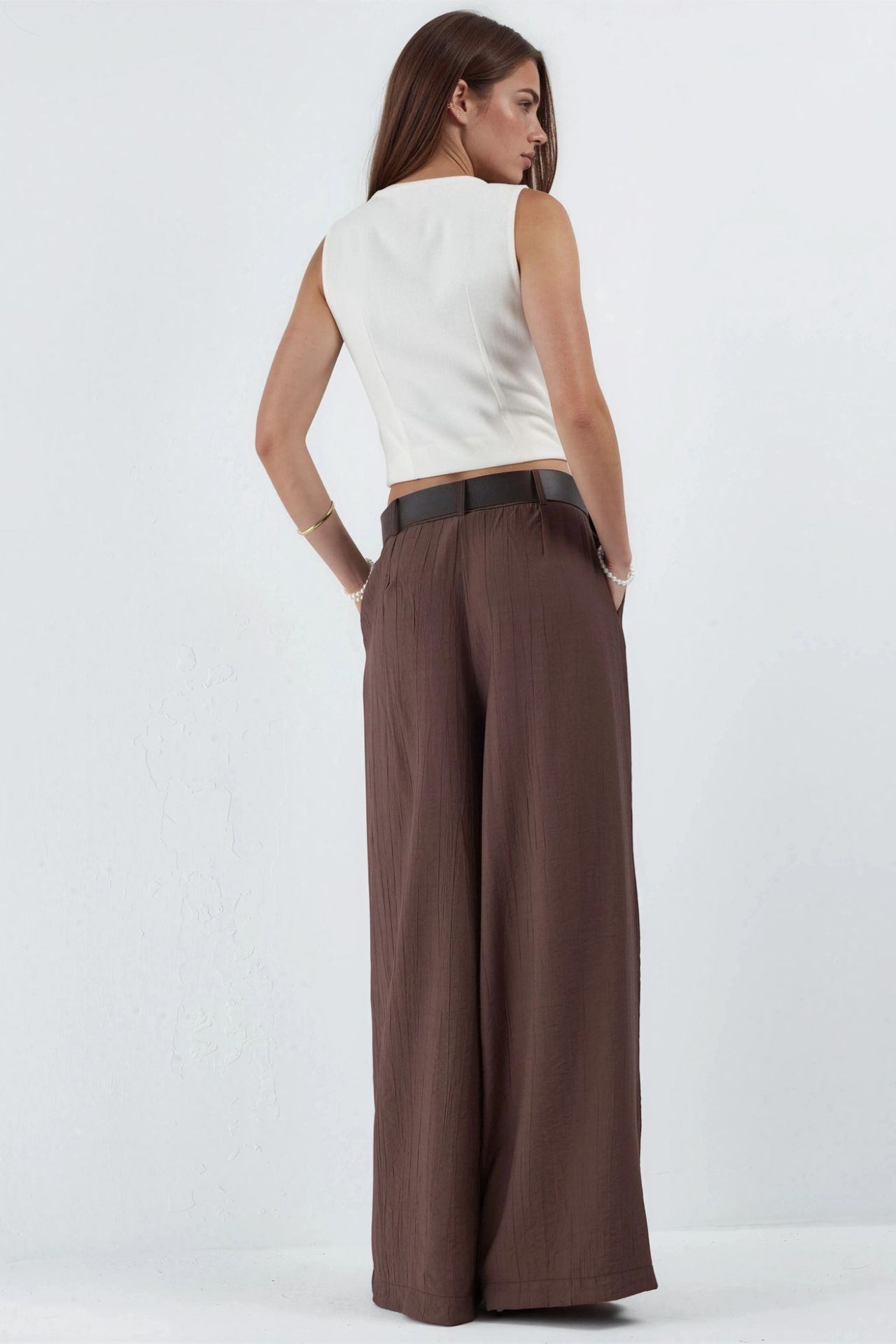 BUSEM High Waist Wide Leg Pants with Pleats