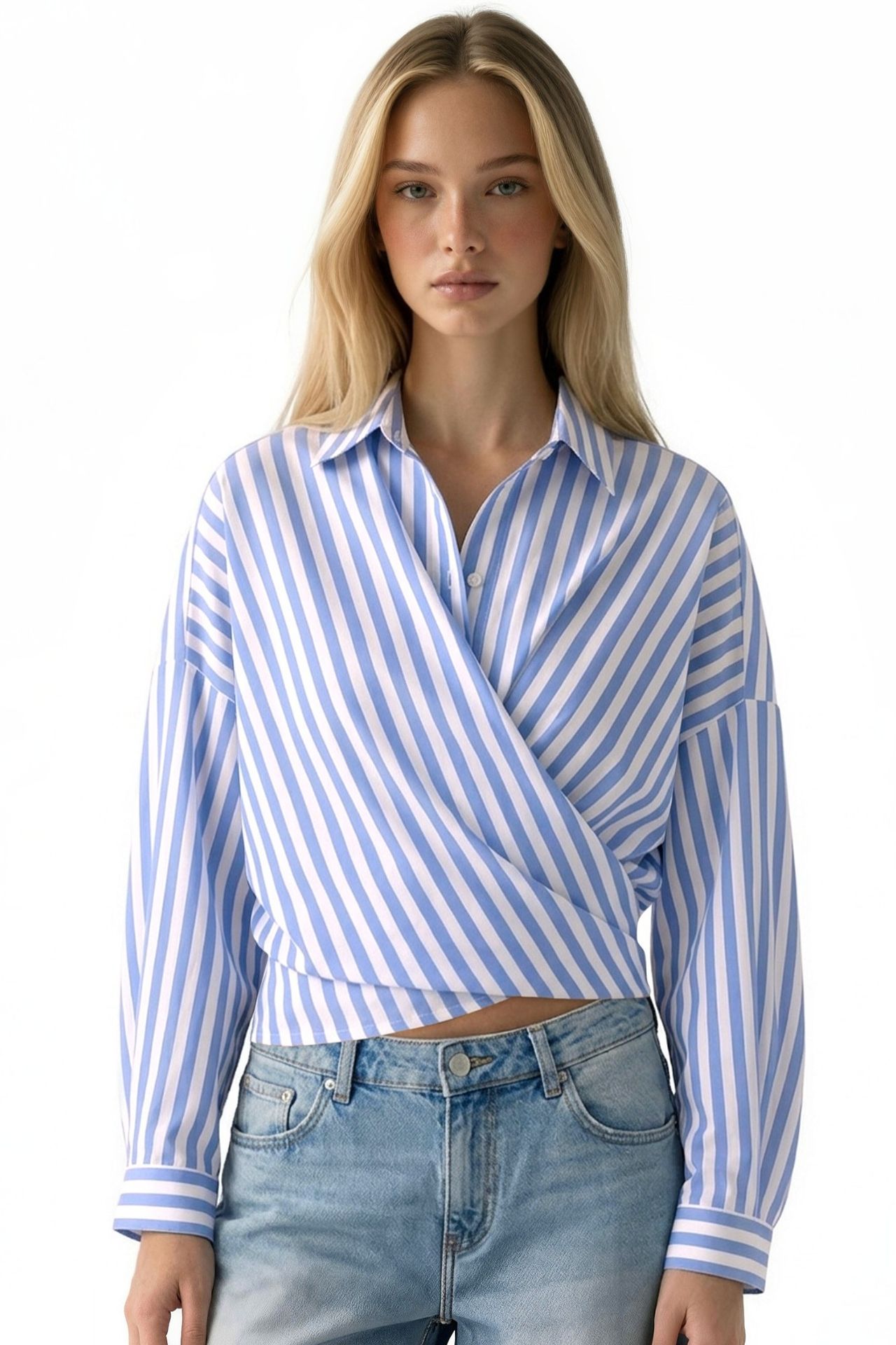 Striped Wrap Tie Shirt 5