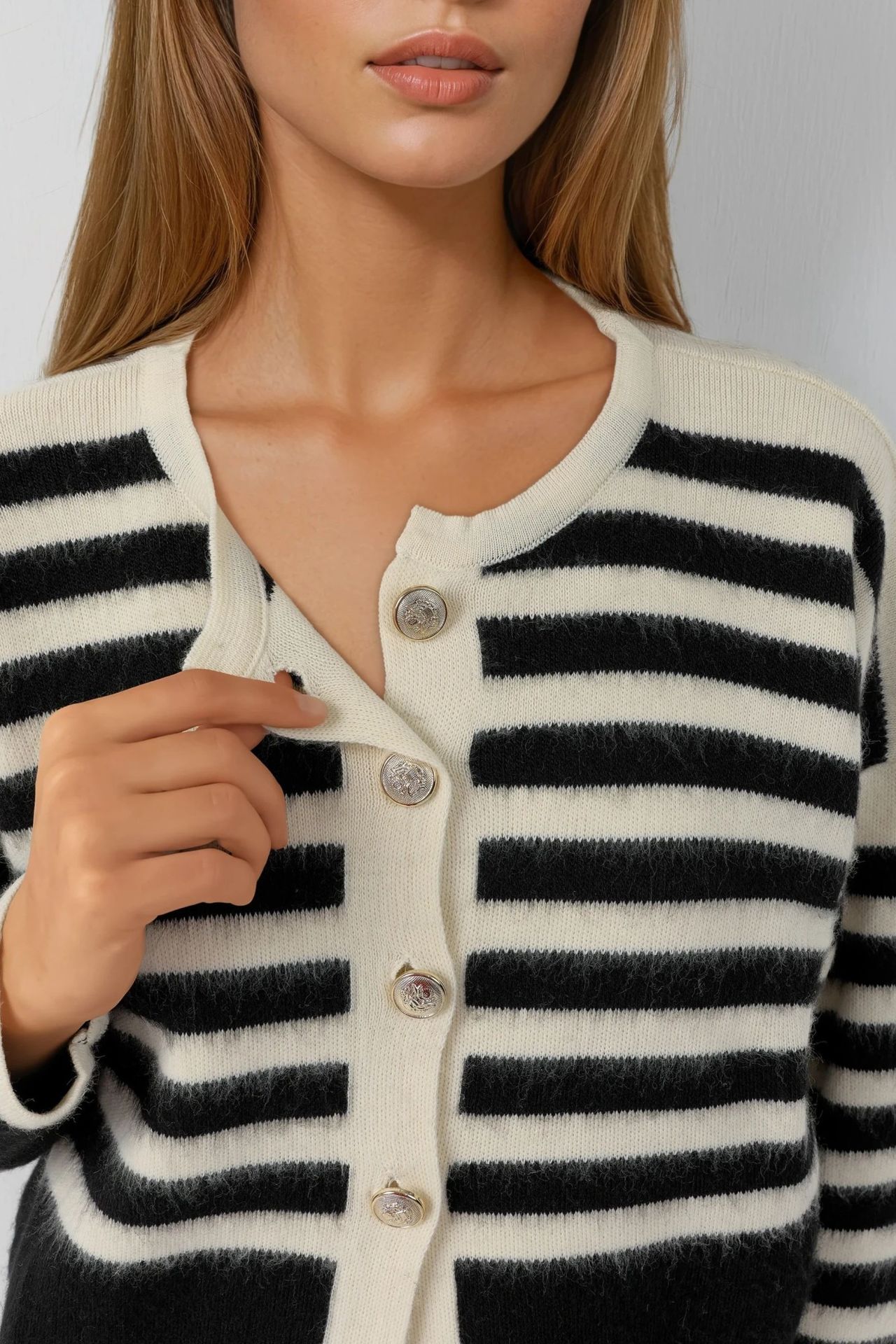 MY FASHION Striped Long Sleeve Button-Up Cardigan 5
