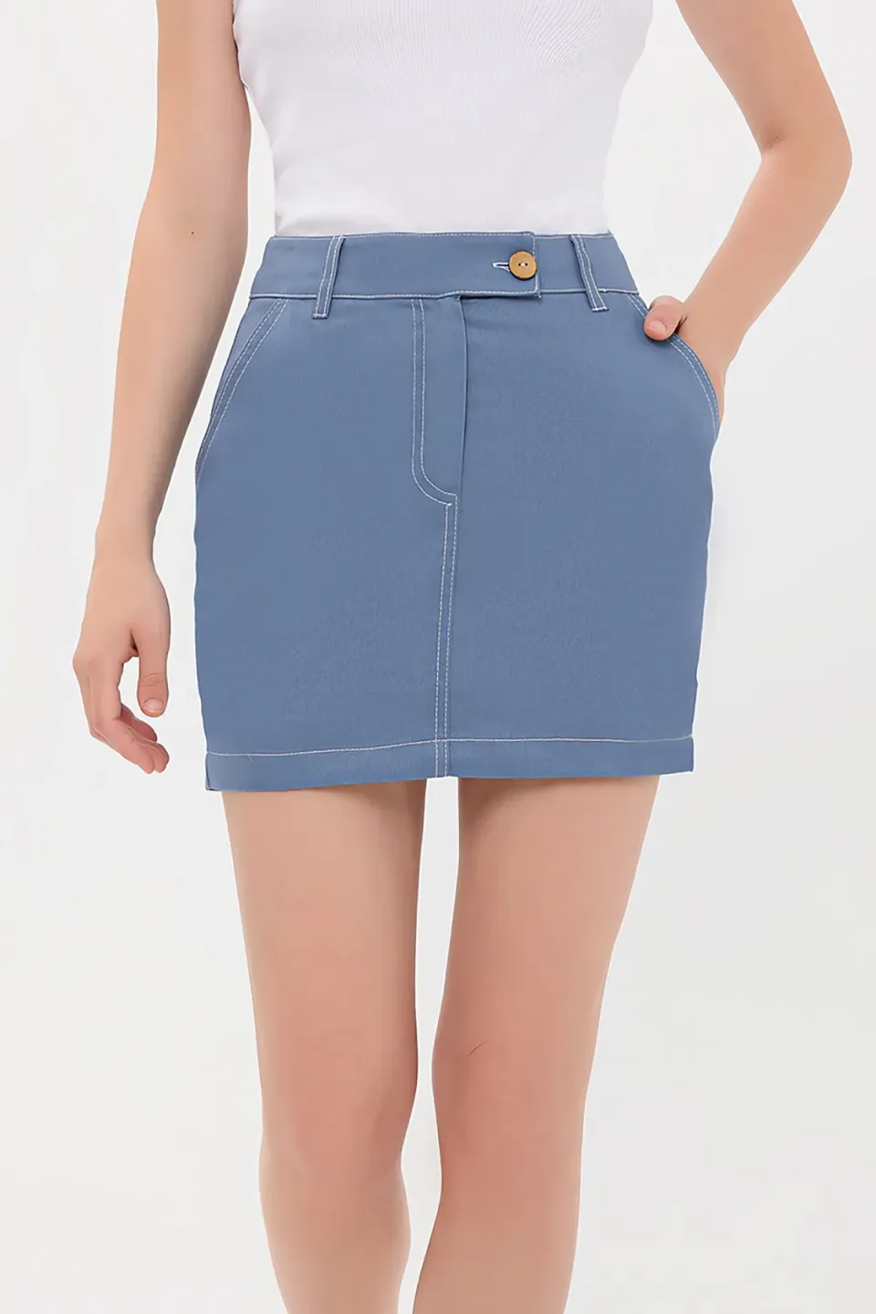 High Waist Stitch Detail Mini Skirt