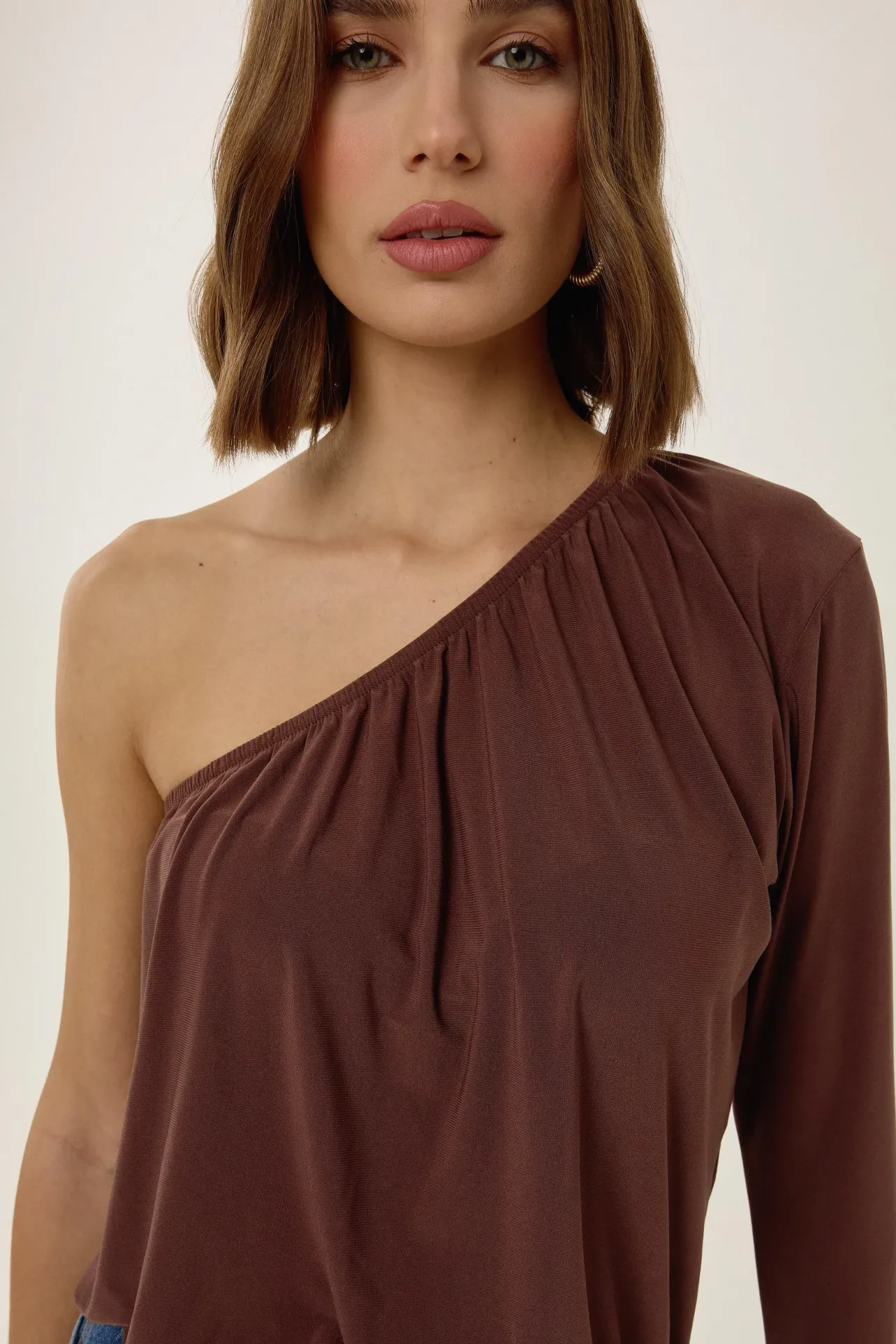 Asymmetrical Neck Gathered Blouse