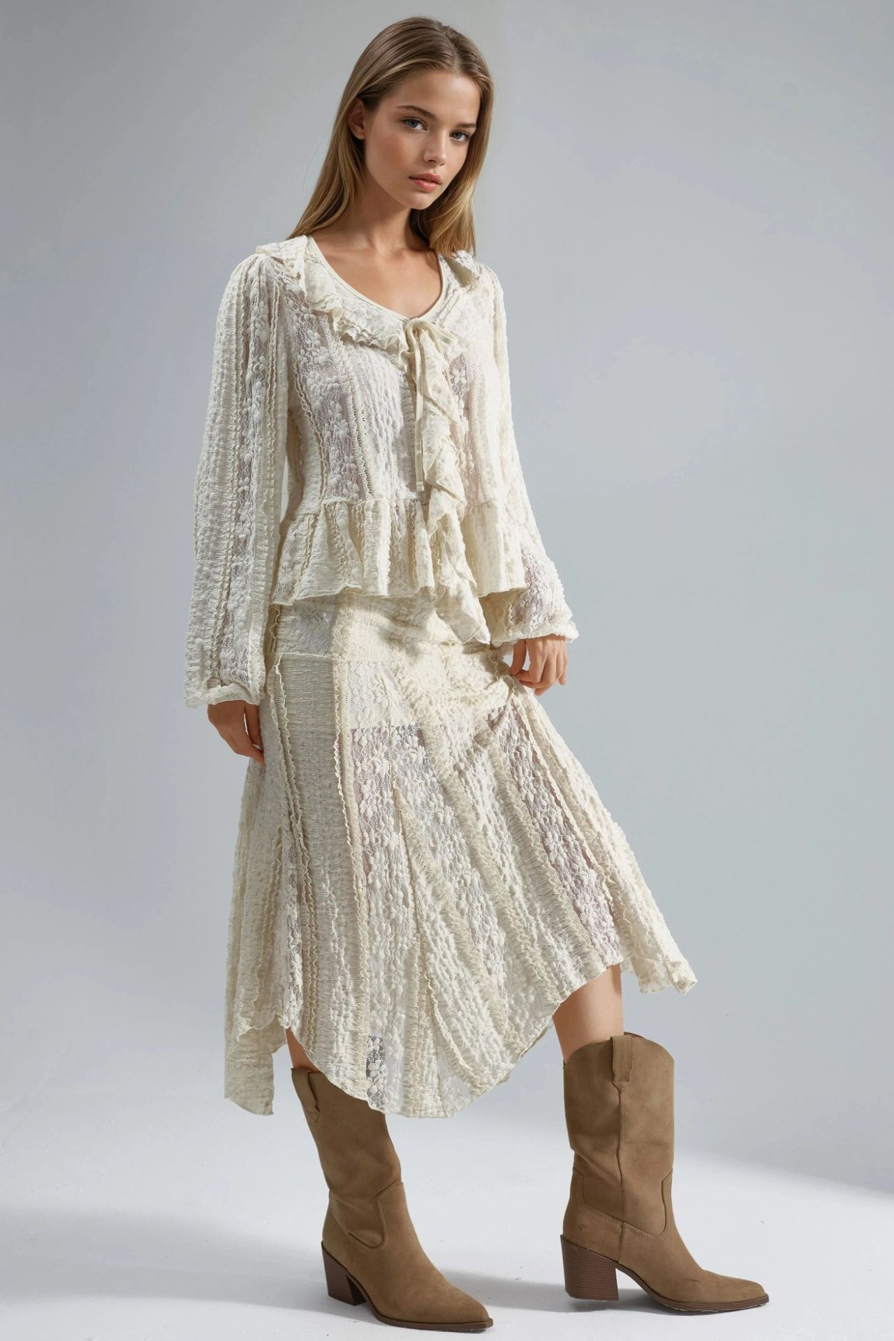 BUSEM Frilly Lace V-Neck Tie Shirt 4