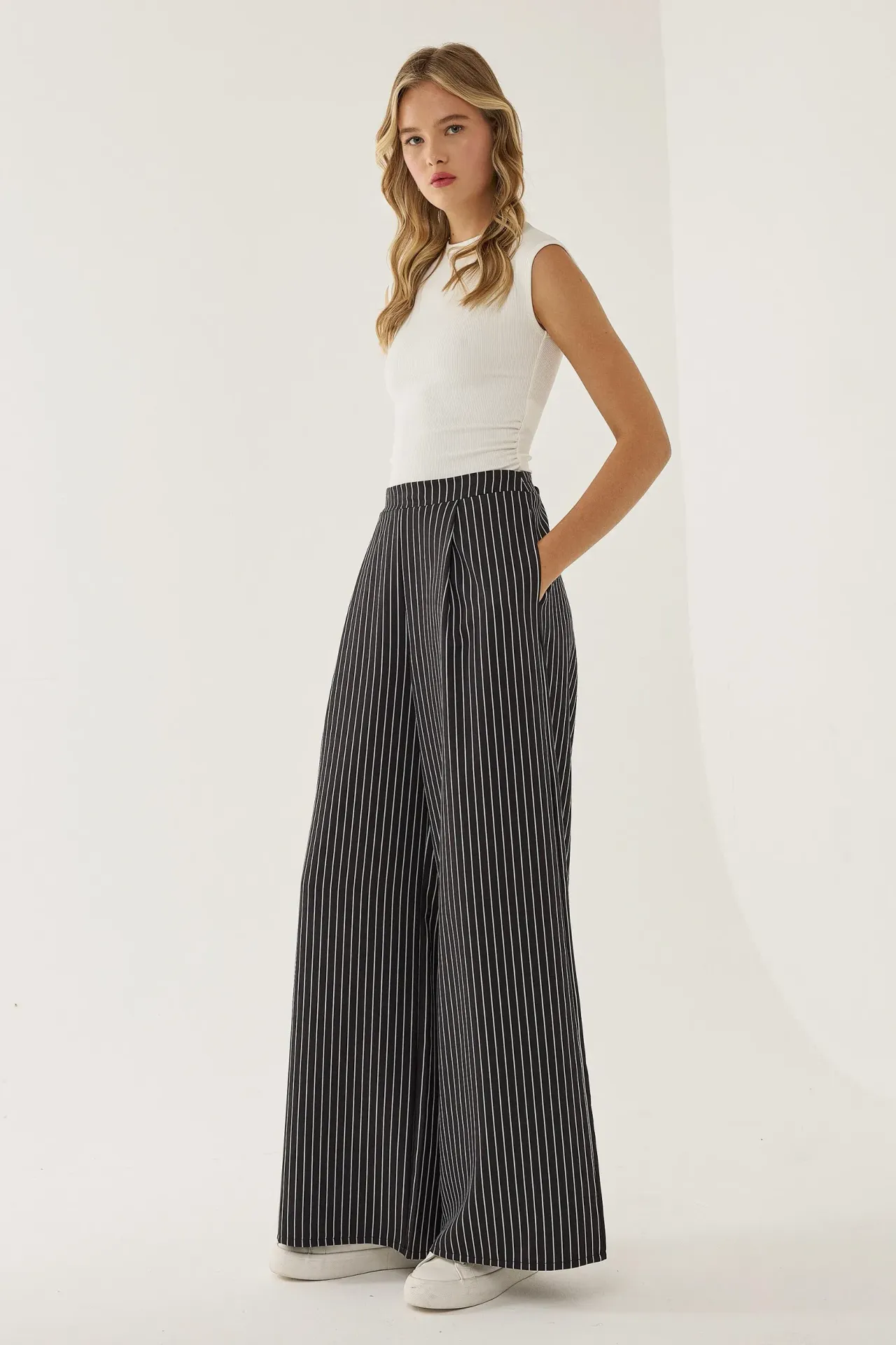 High Waist Striped Wide Leg Pants