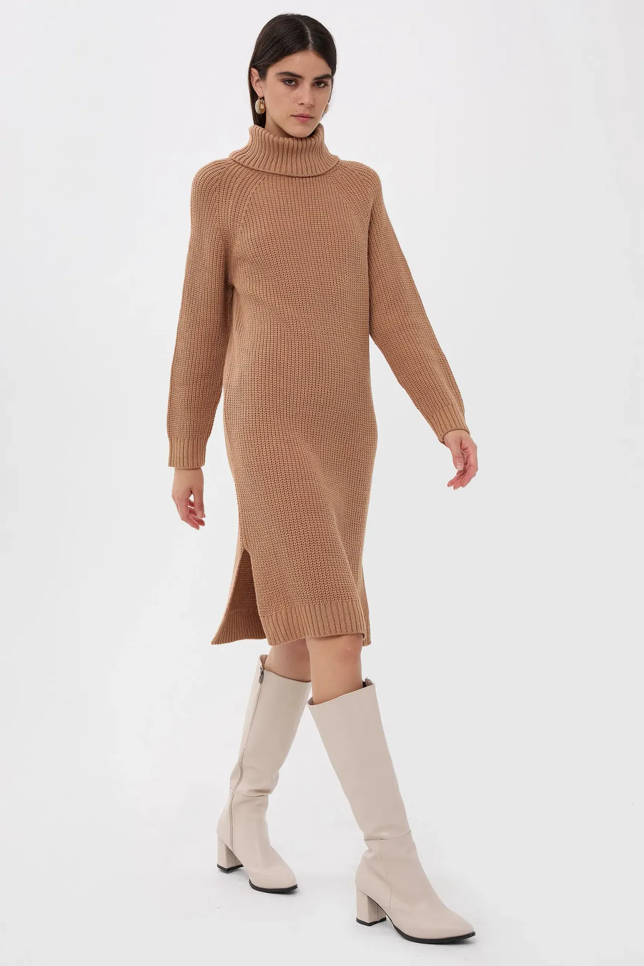 Knitted High-Neck Midi Dress